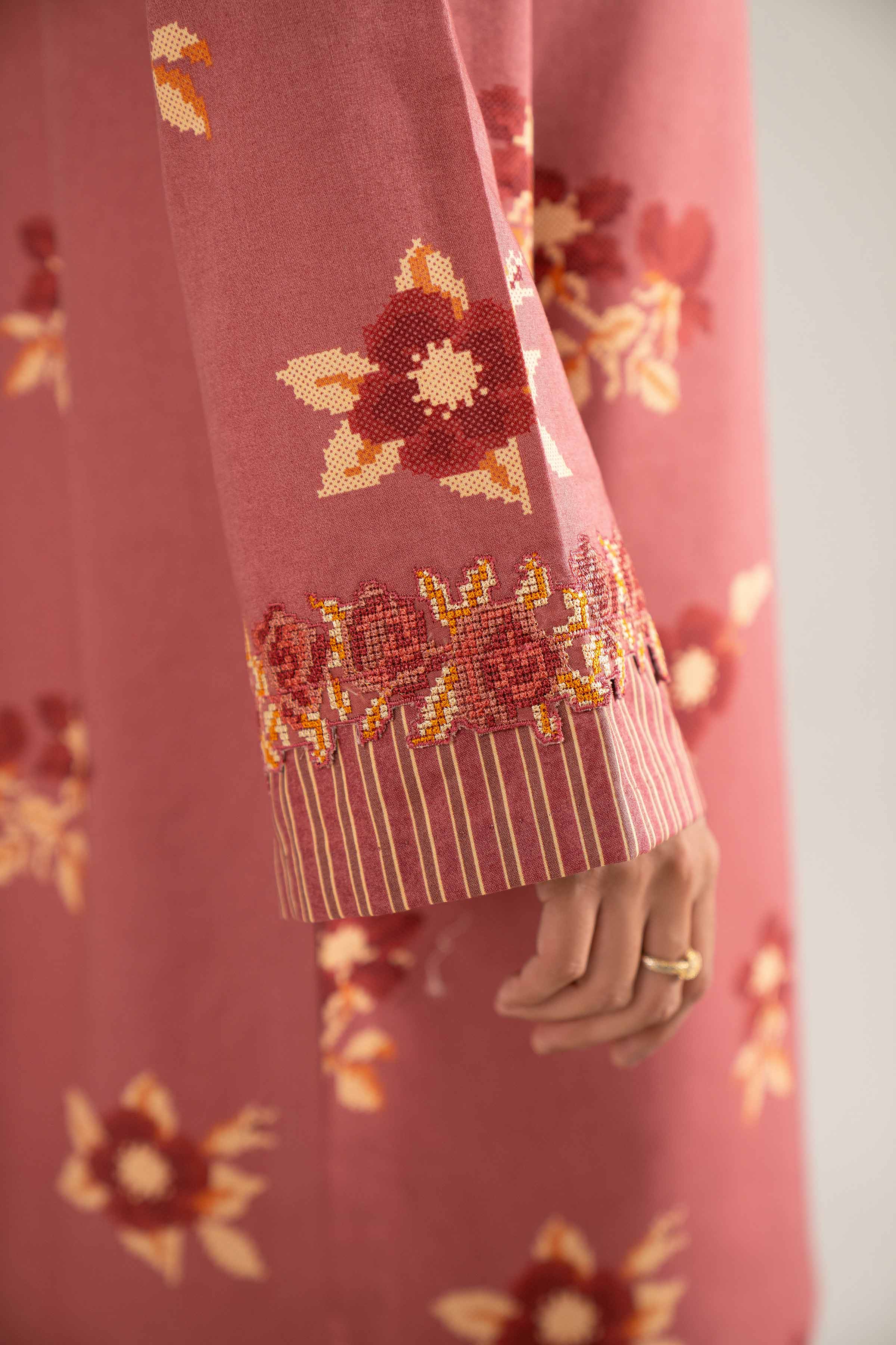 NISHATUAE - Coral Embroidered Cotton 3-piece Unstitched Suit