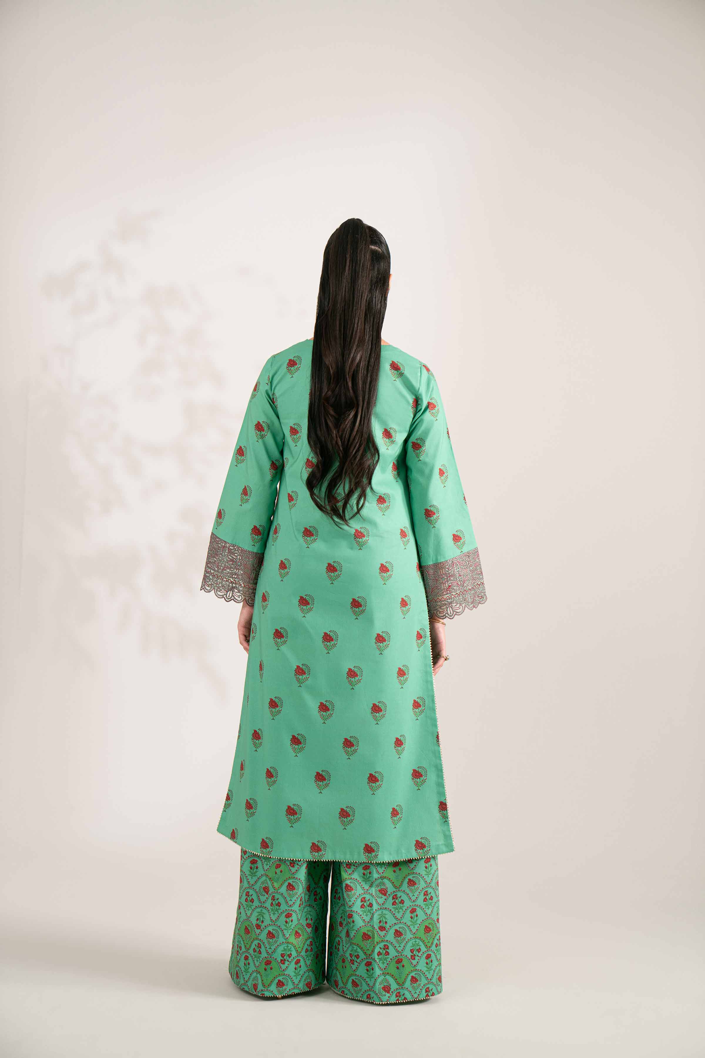 NISHATUAE - Green Embroidered Cotton 2-piece Unstitched Dress