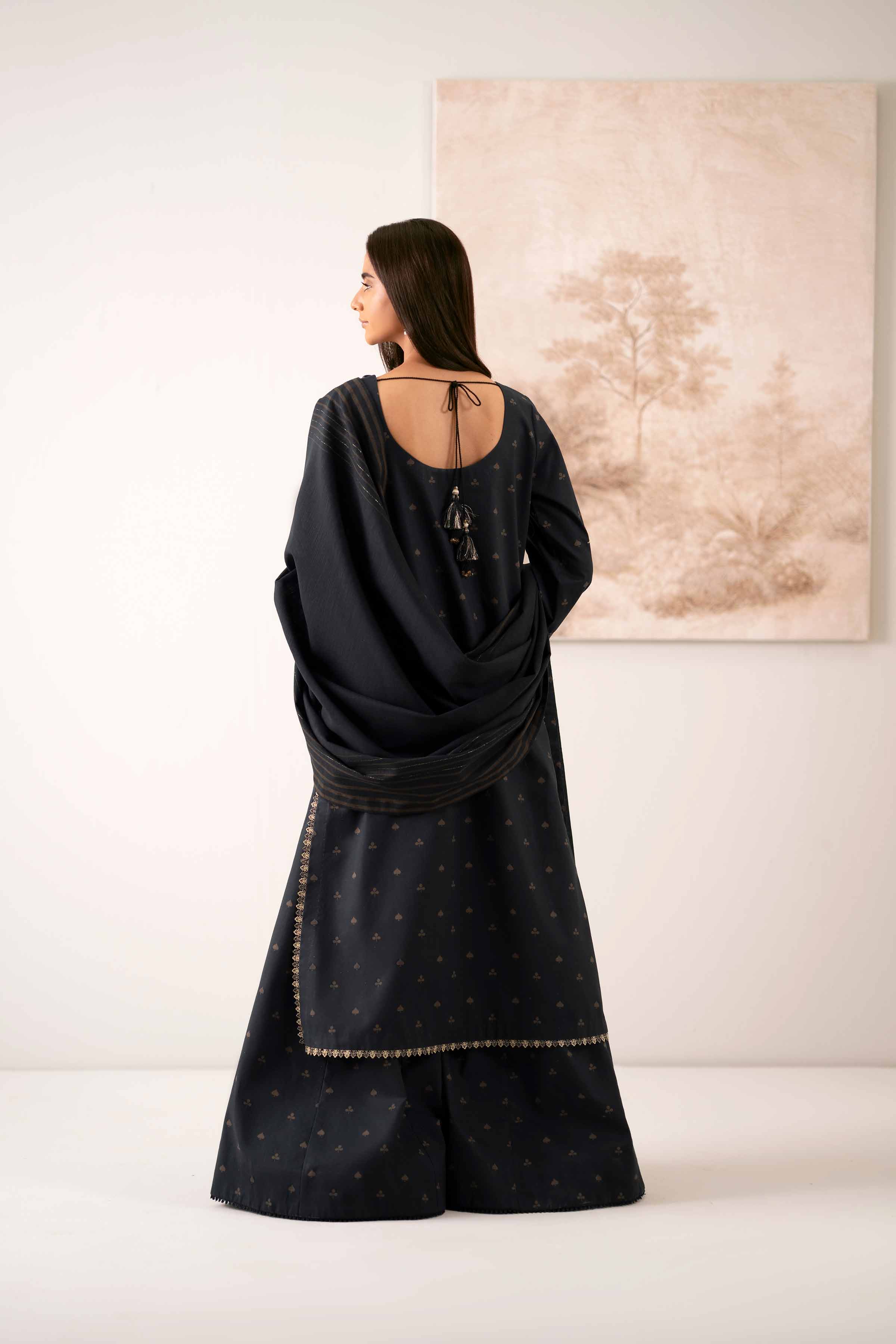 NISHATUAE - Black Embroidered Cambric 3-piece Unstitched Suit