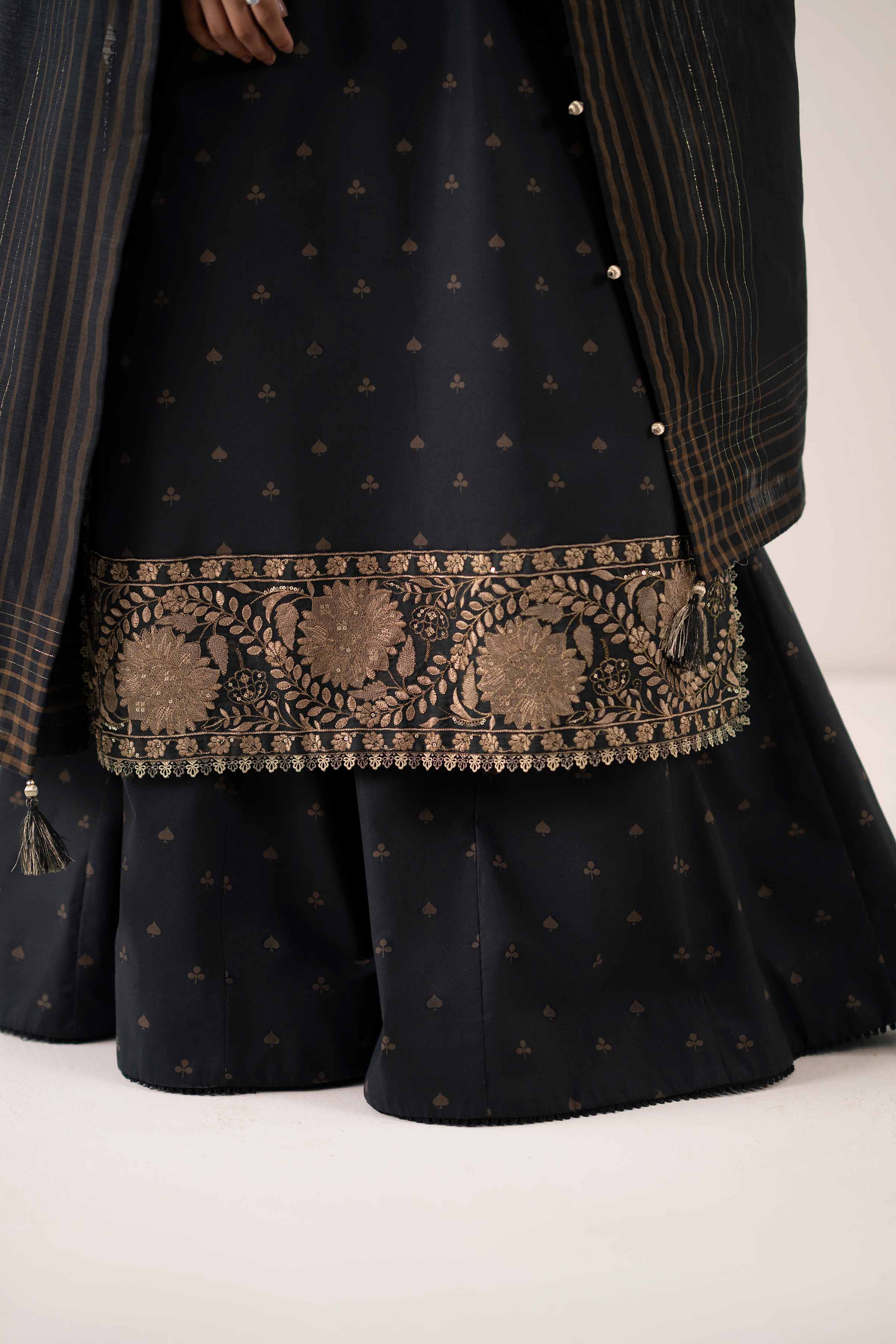 NISHATUAE - Black Embroidered Cambric 3-piece Unstitched Suit