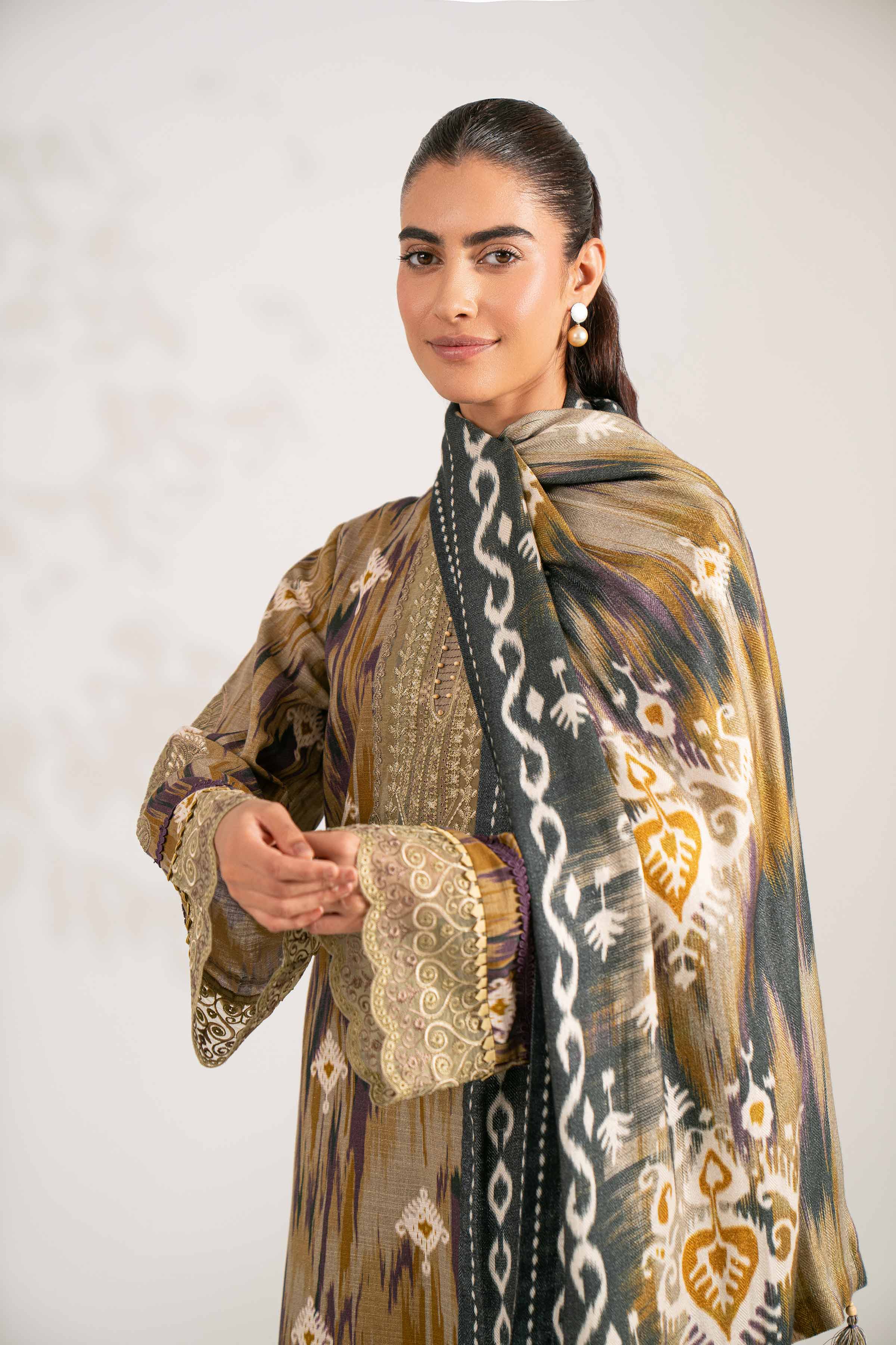 NISHATUAE - Multi Embroidered Khaddar 3-piece Unstitched Suit