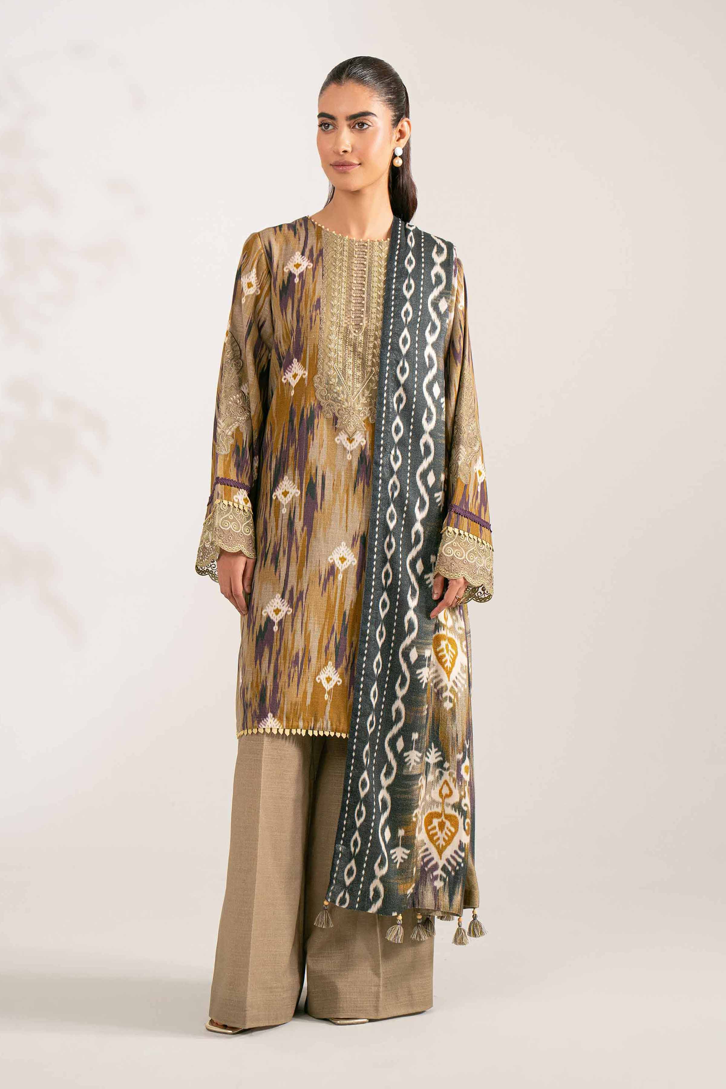 NISHATUAE - Multi Embroidered Khaddar 3-piece Unstitched Suit