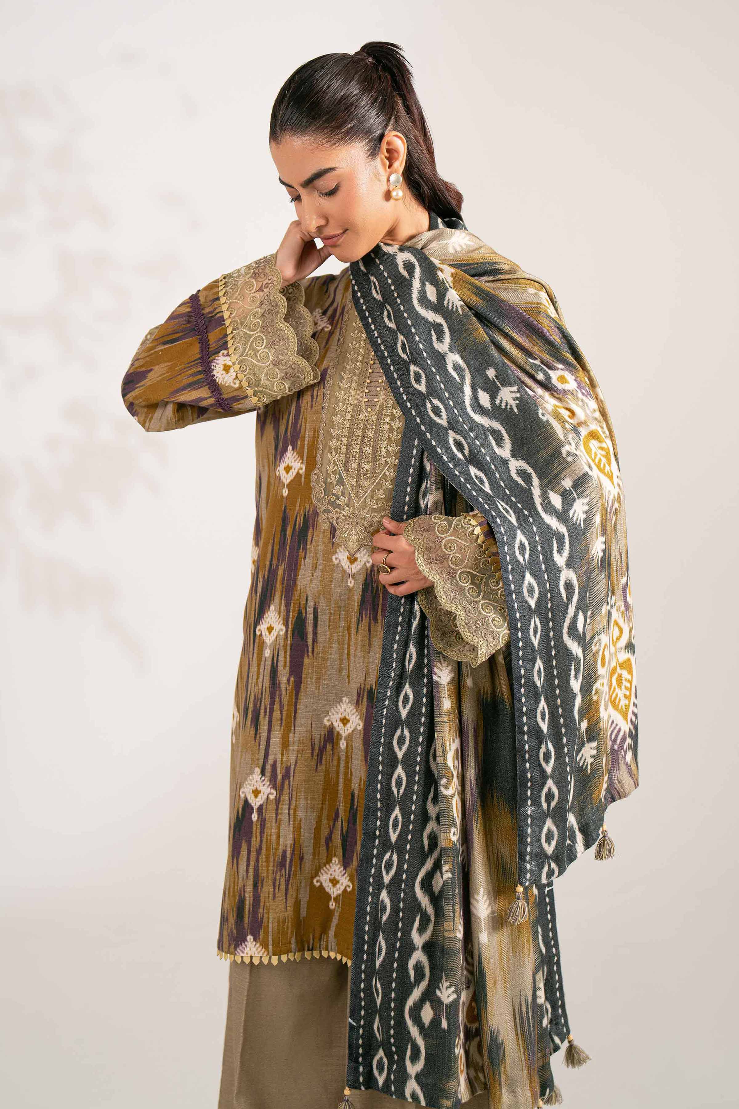 NISHATUAE - Multi Embroidered Khaddar 3-piece Unstitched Suit