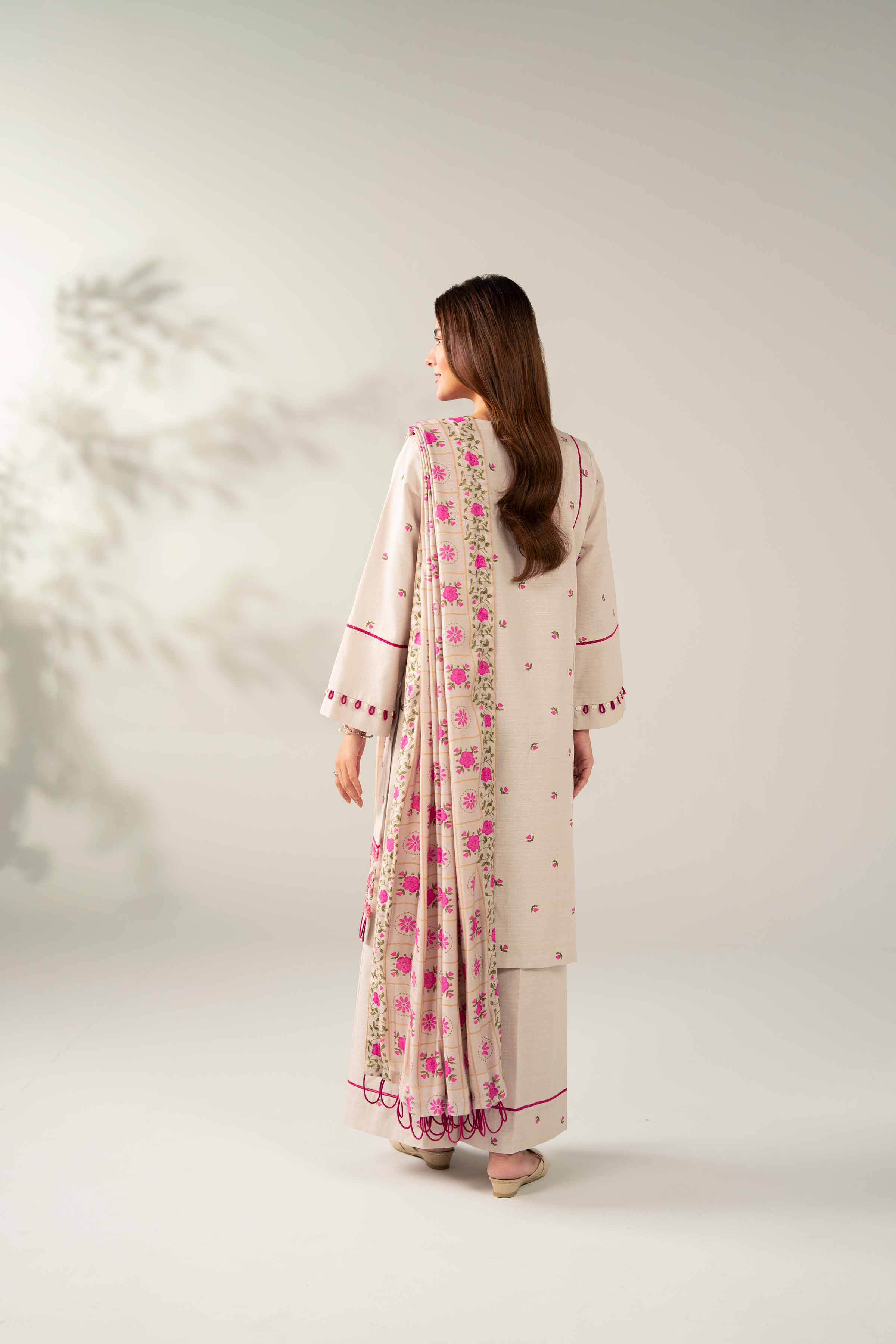 NISHATUAE - Beige Embroidered Khaddar 3-piece Unstitched Suit