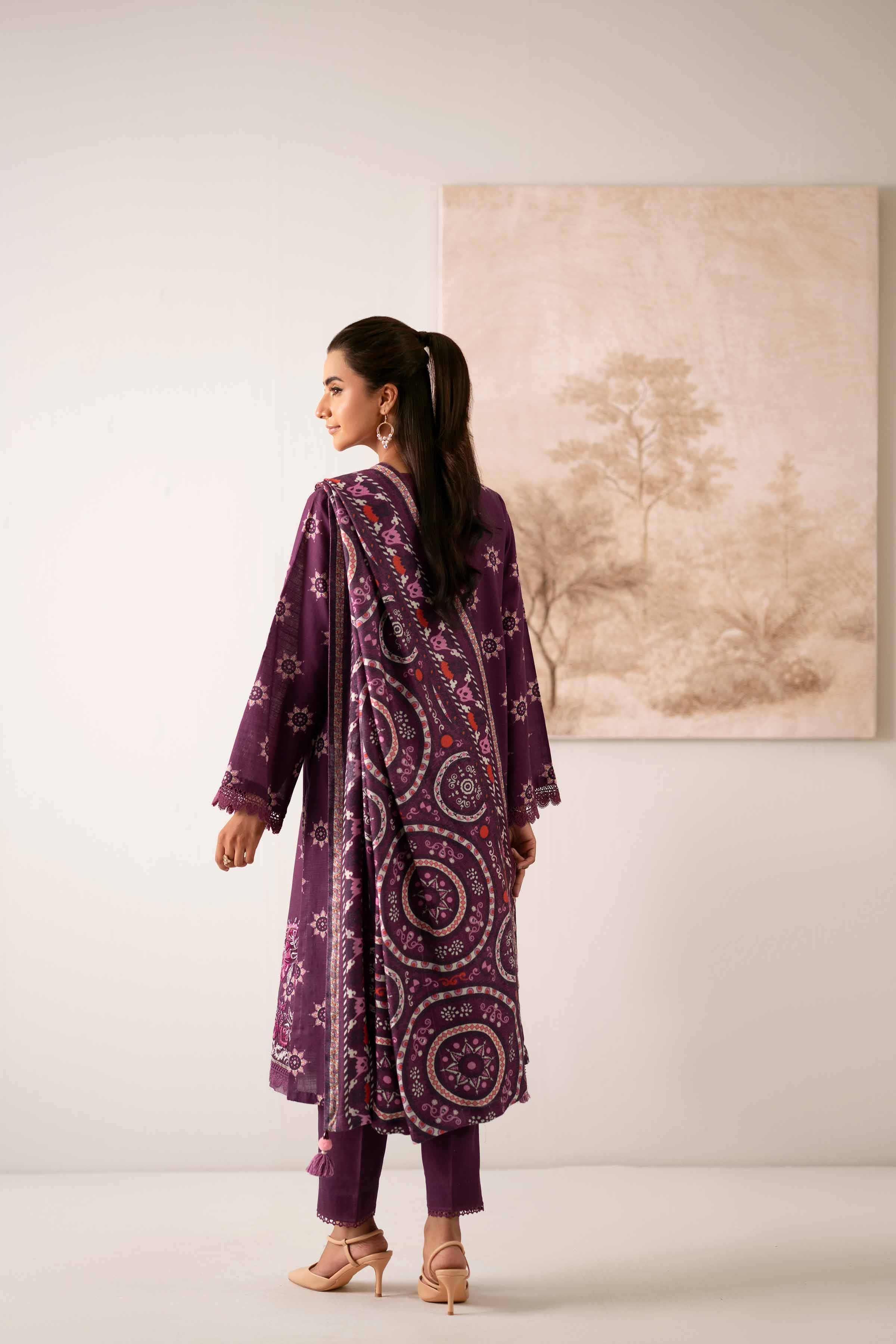 NISHATUAE - Plum Embroidered Khaddar 3-piece Unstitched Suit