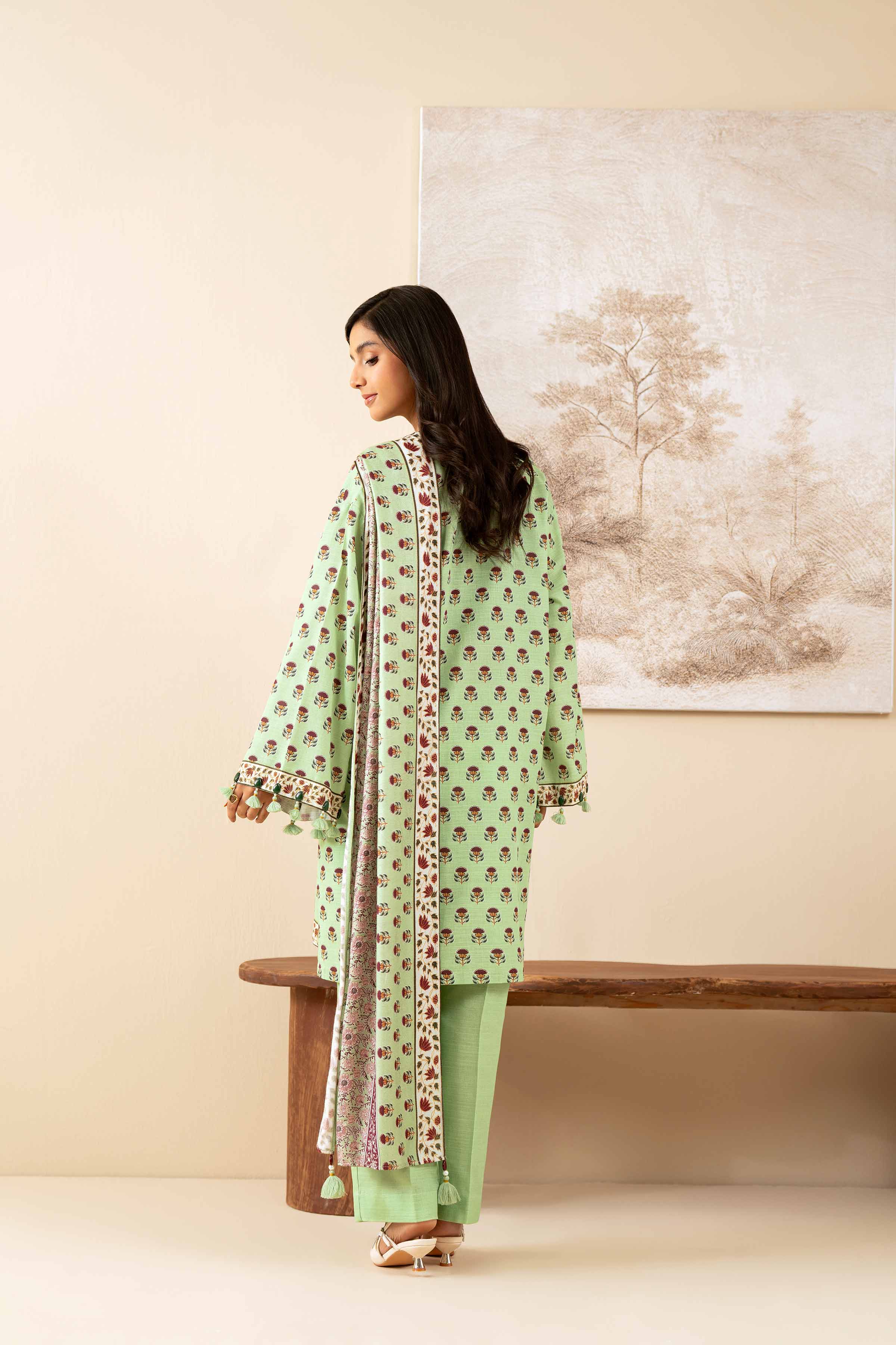 NISHATUAE - Green Printed Khaddar 3-piece Unstitched Suit
