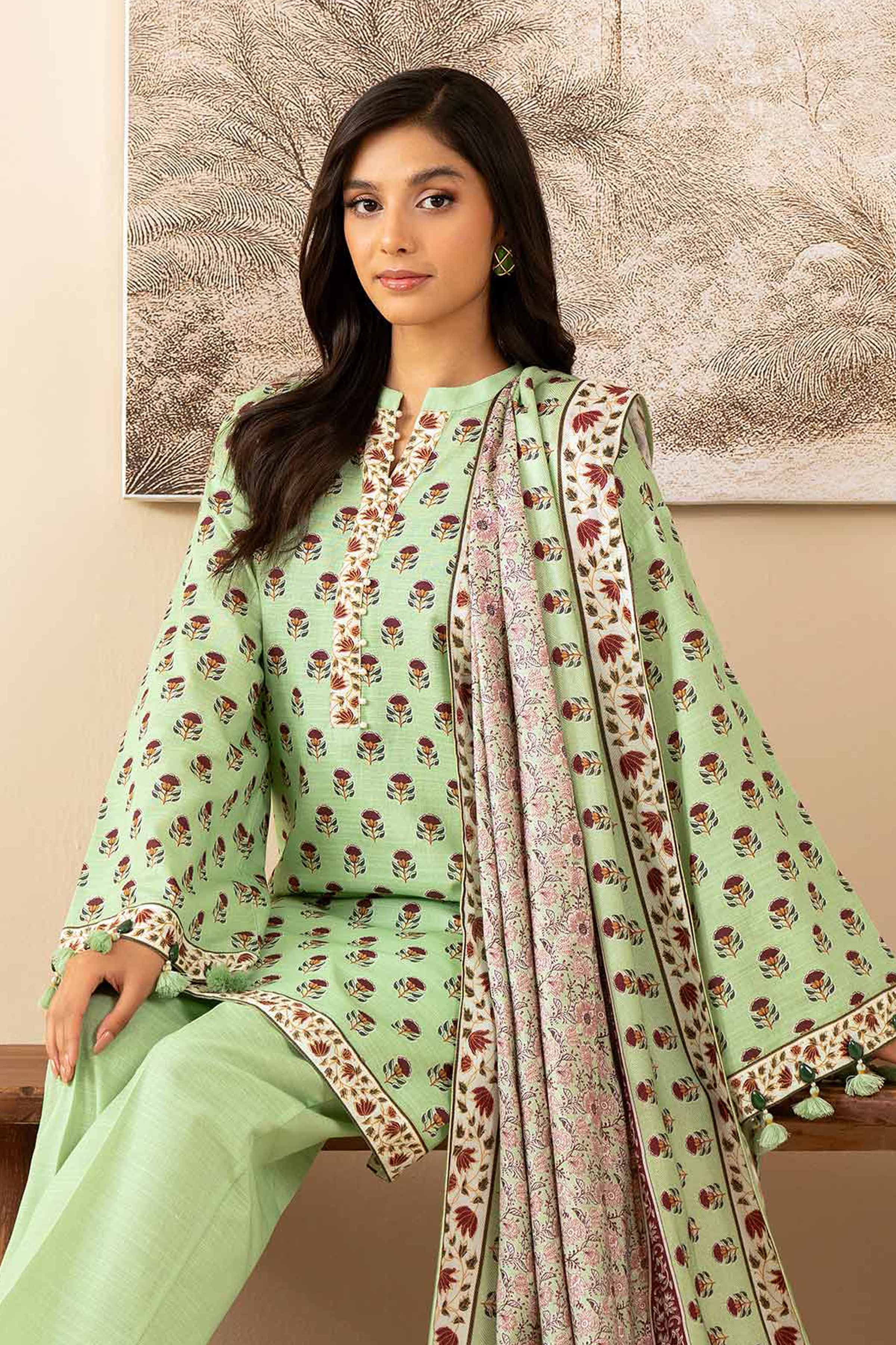 NISHATUAE - Green Printed Khaddar 3-piece Unstitched Suit