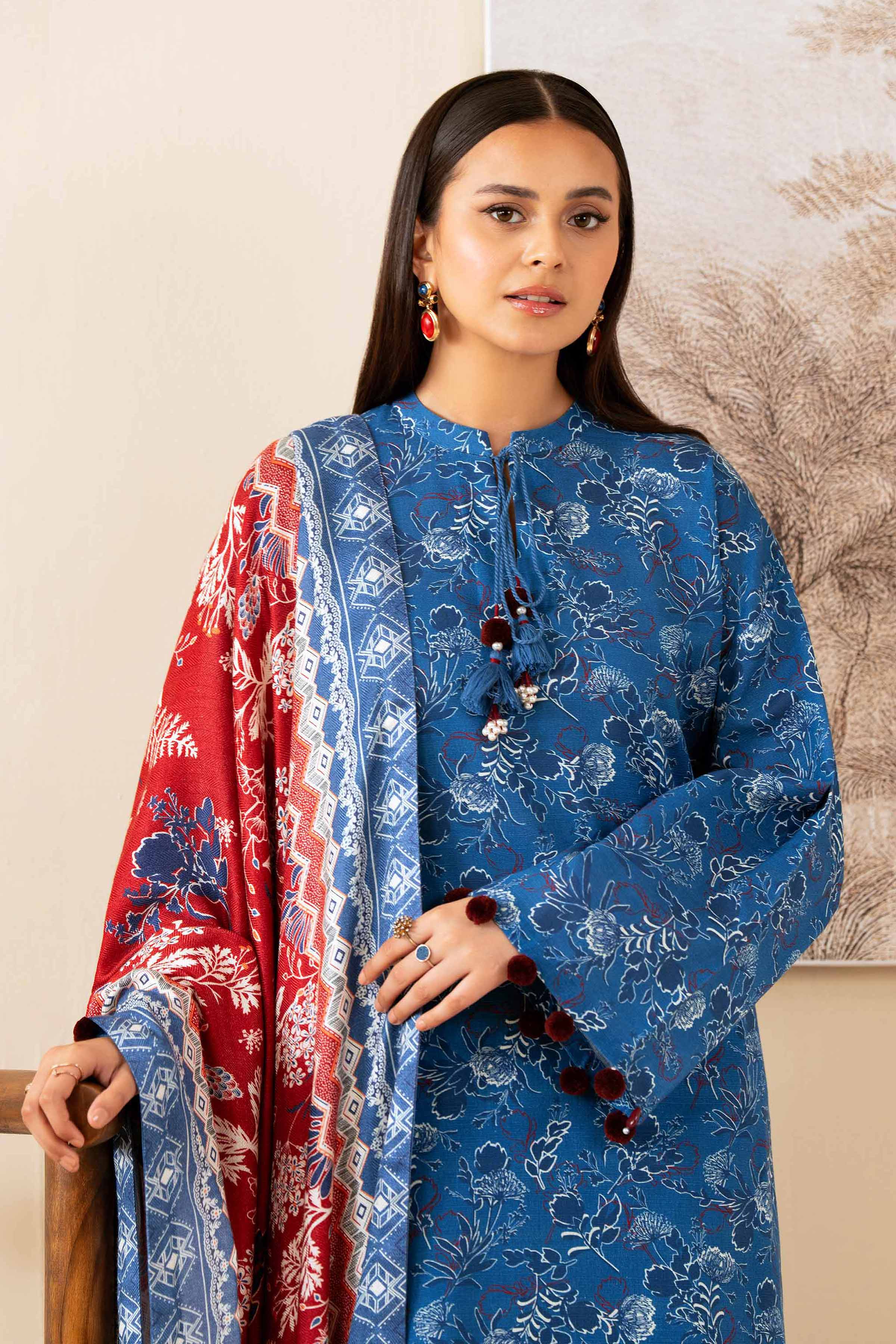 NISHATUAE - Blue Printed Khaddar 3-piece Unstitched Suit