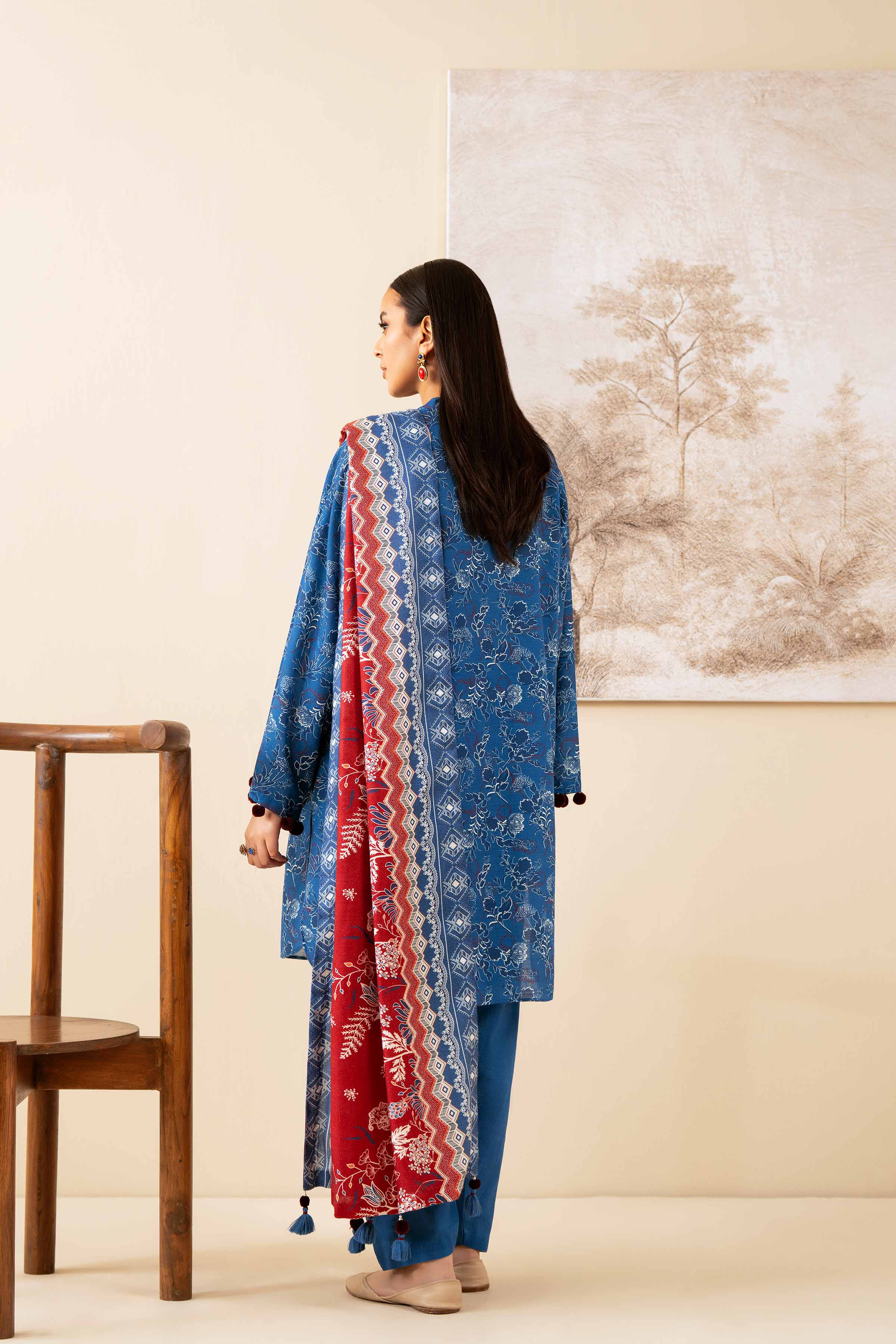 NISHATUAE - Blue Printed Khaddar 3-piece Unstitched Suit