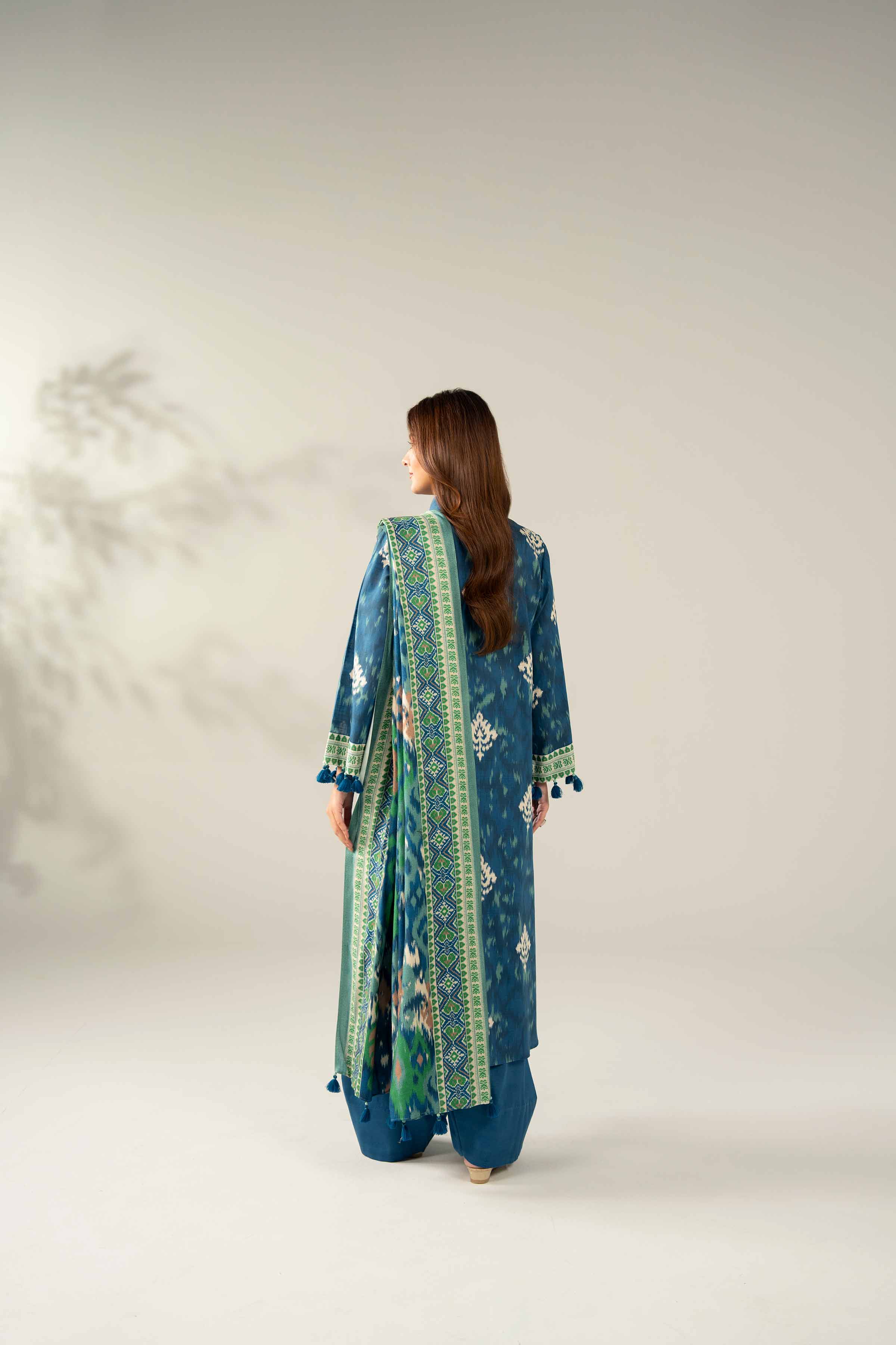 NISHATUAE - Blue Printed Khaddar 3-piece Unstitched Suit