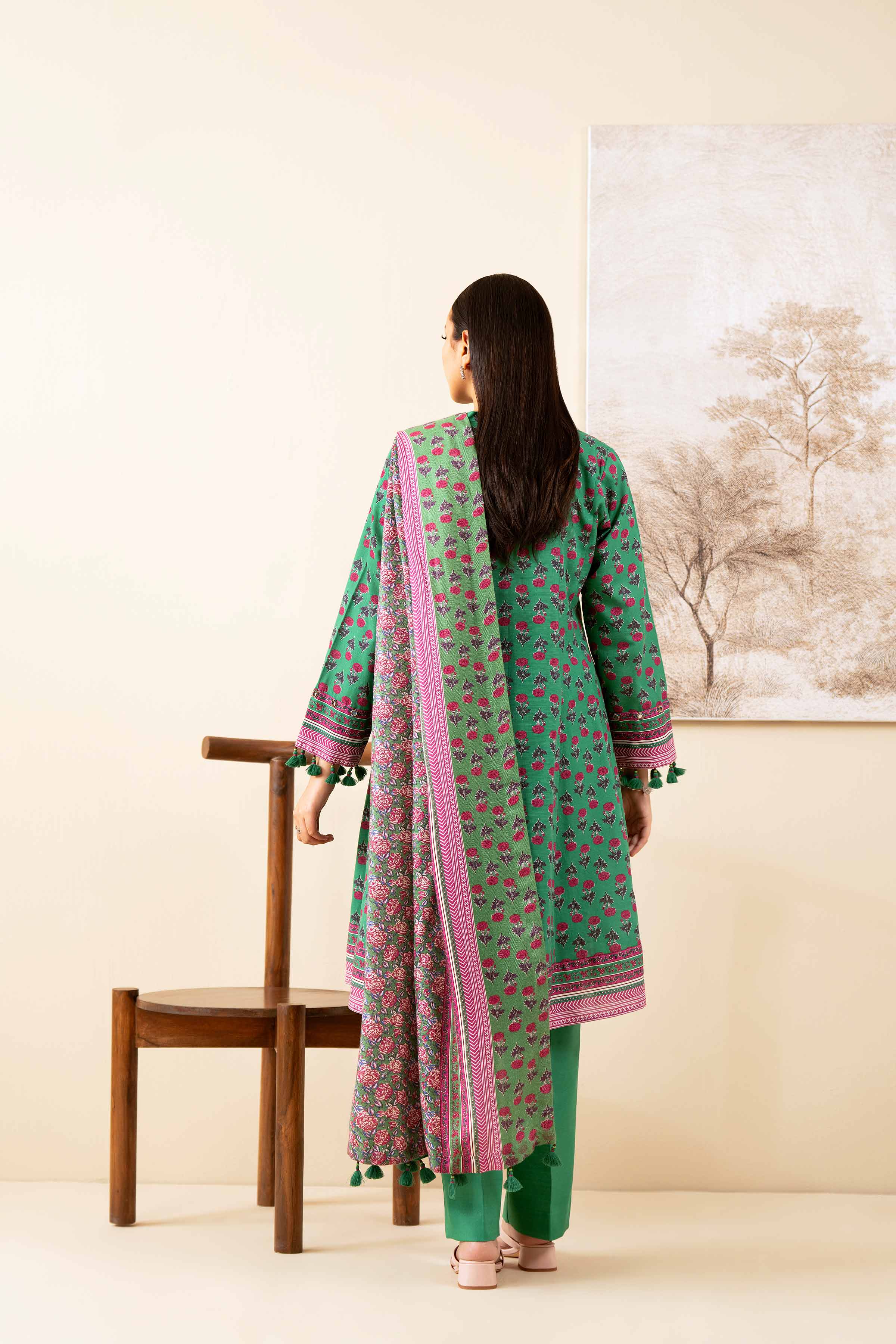 NISHATUAE - Green Printed Khaddar 3-piece Unstitched Suit