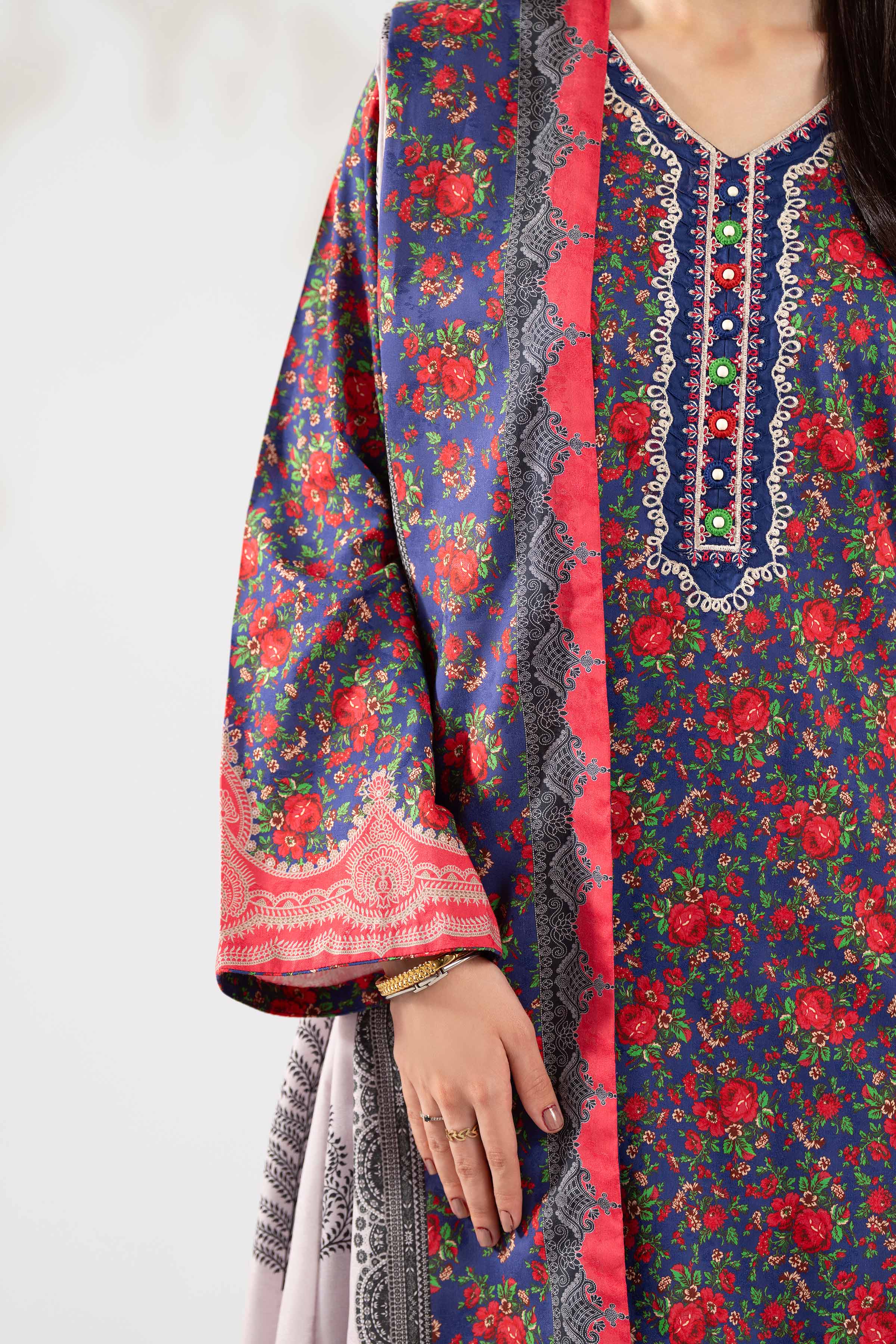 NISHATUAE - Blue Embroidered Jacquard 3-piece Unstitched Suit