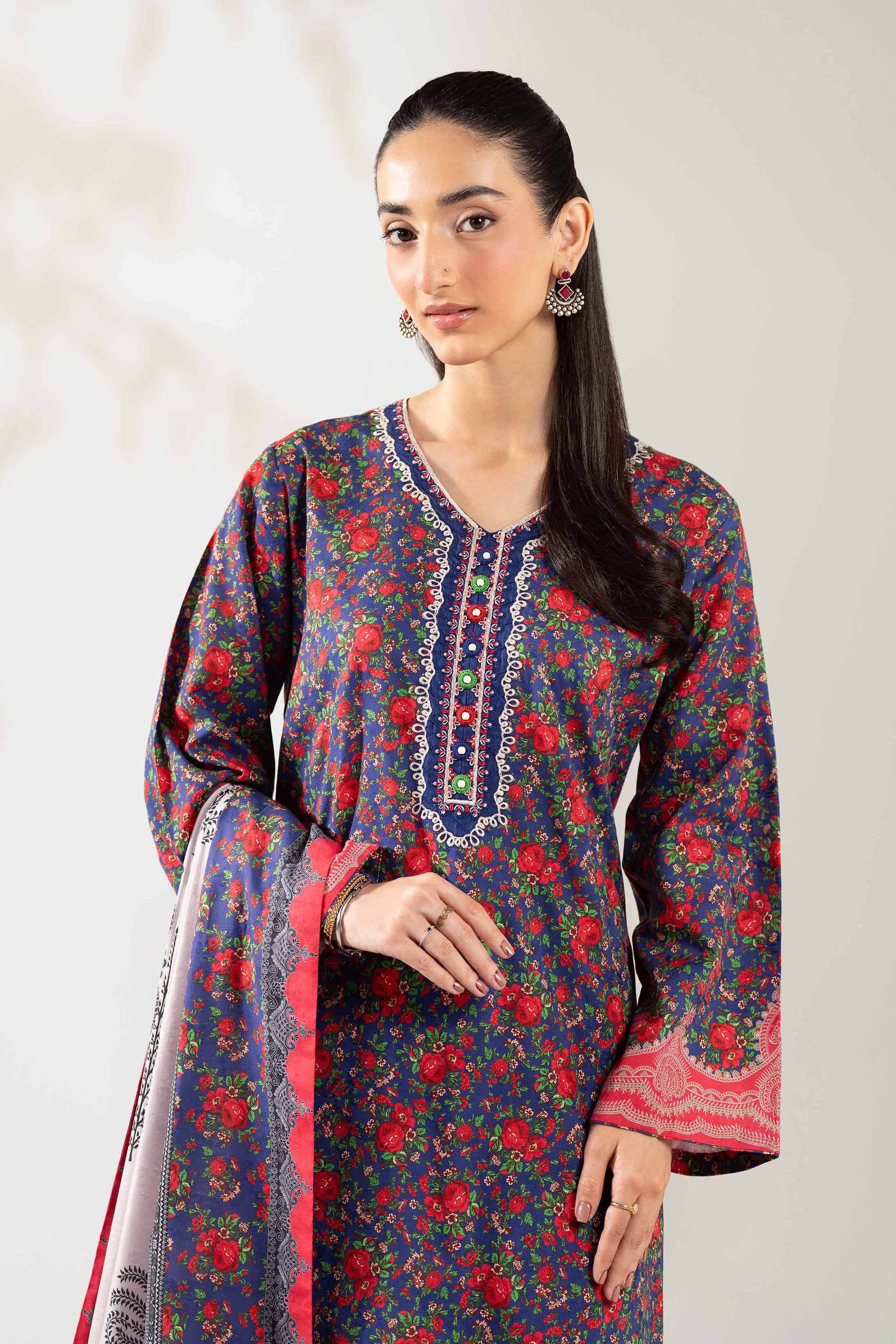 NISHATUAE - Blue Embroidered Jacquard 3-piece Unstitched Suit