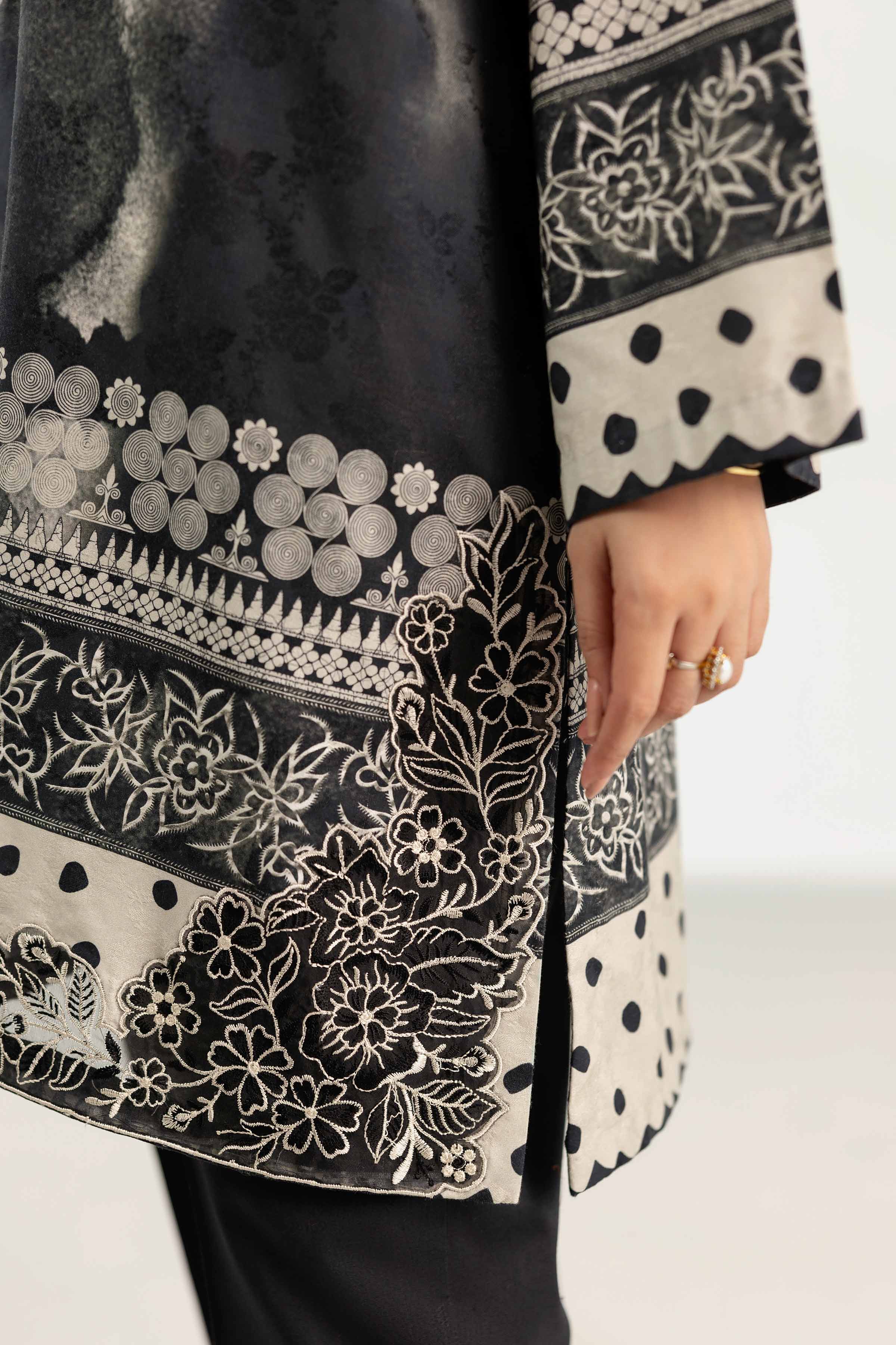 NISHATUAE - Black Embroidered Jacquard 3-piece Unstitched Suit