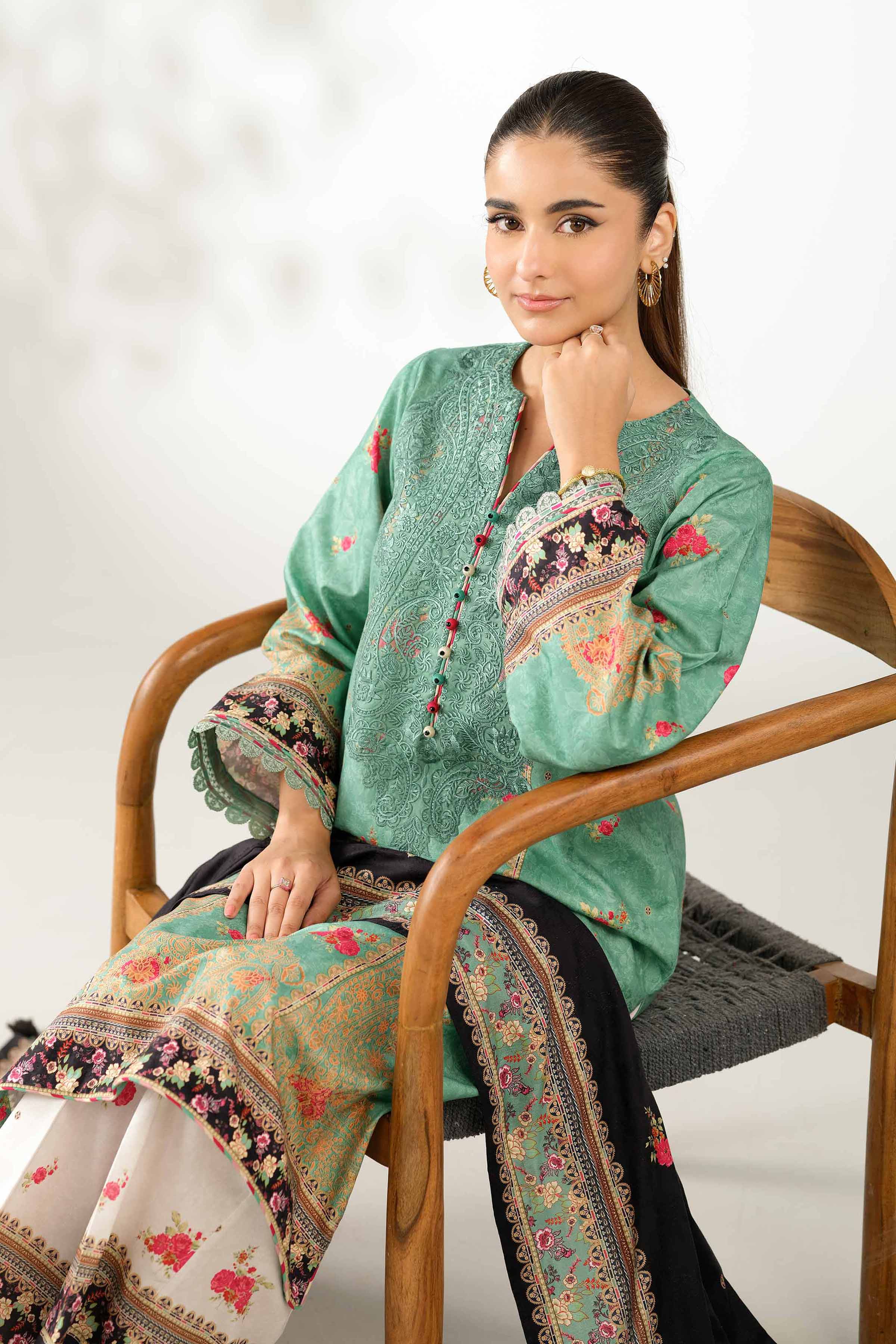 NISHATUAE - Green Embroidered Jacquard 3-piece Unstitched Suit