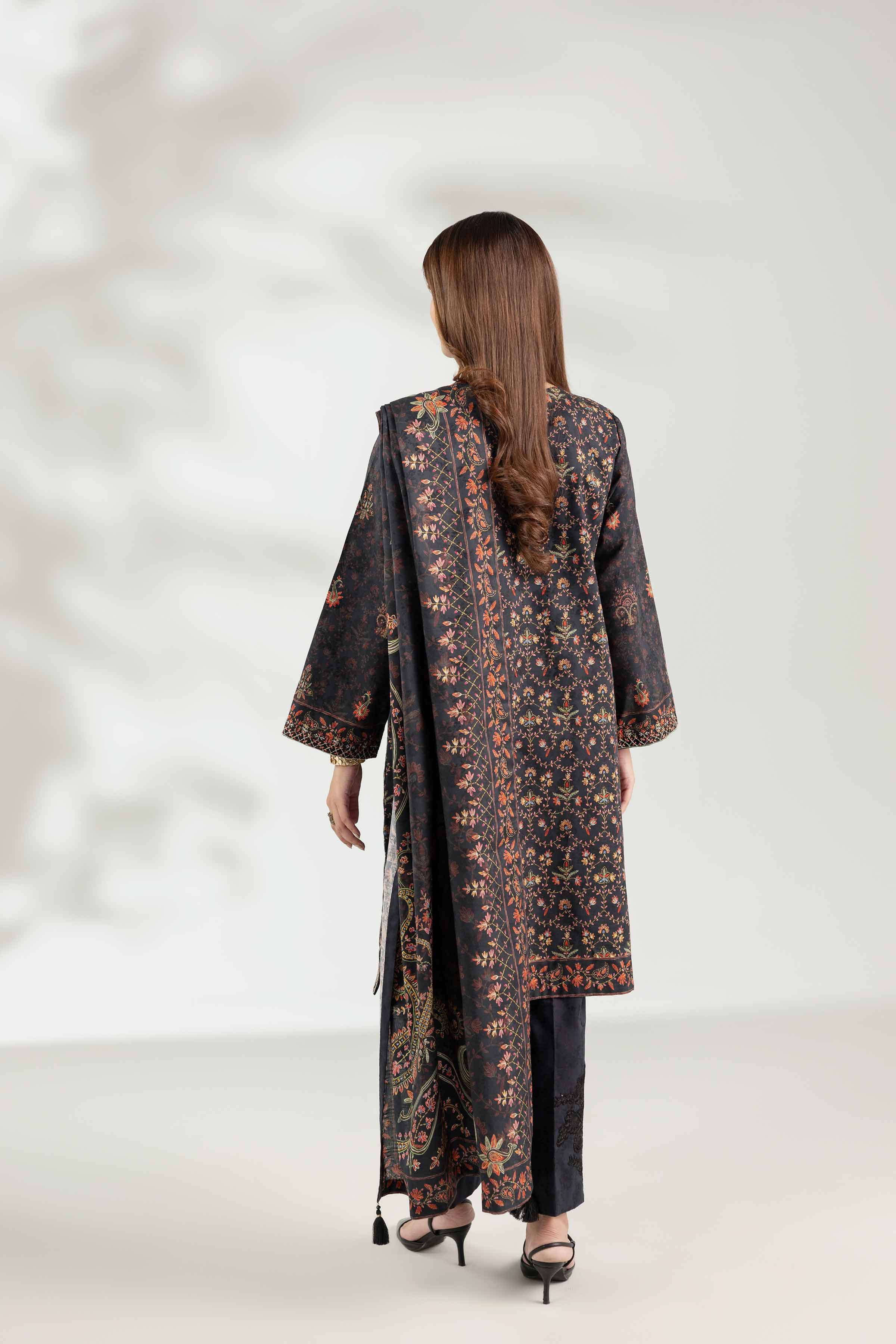 NISHATUAE - Black Embroidered Jacquard 3-piece Unstitched Suit
