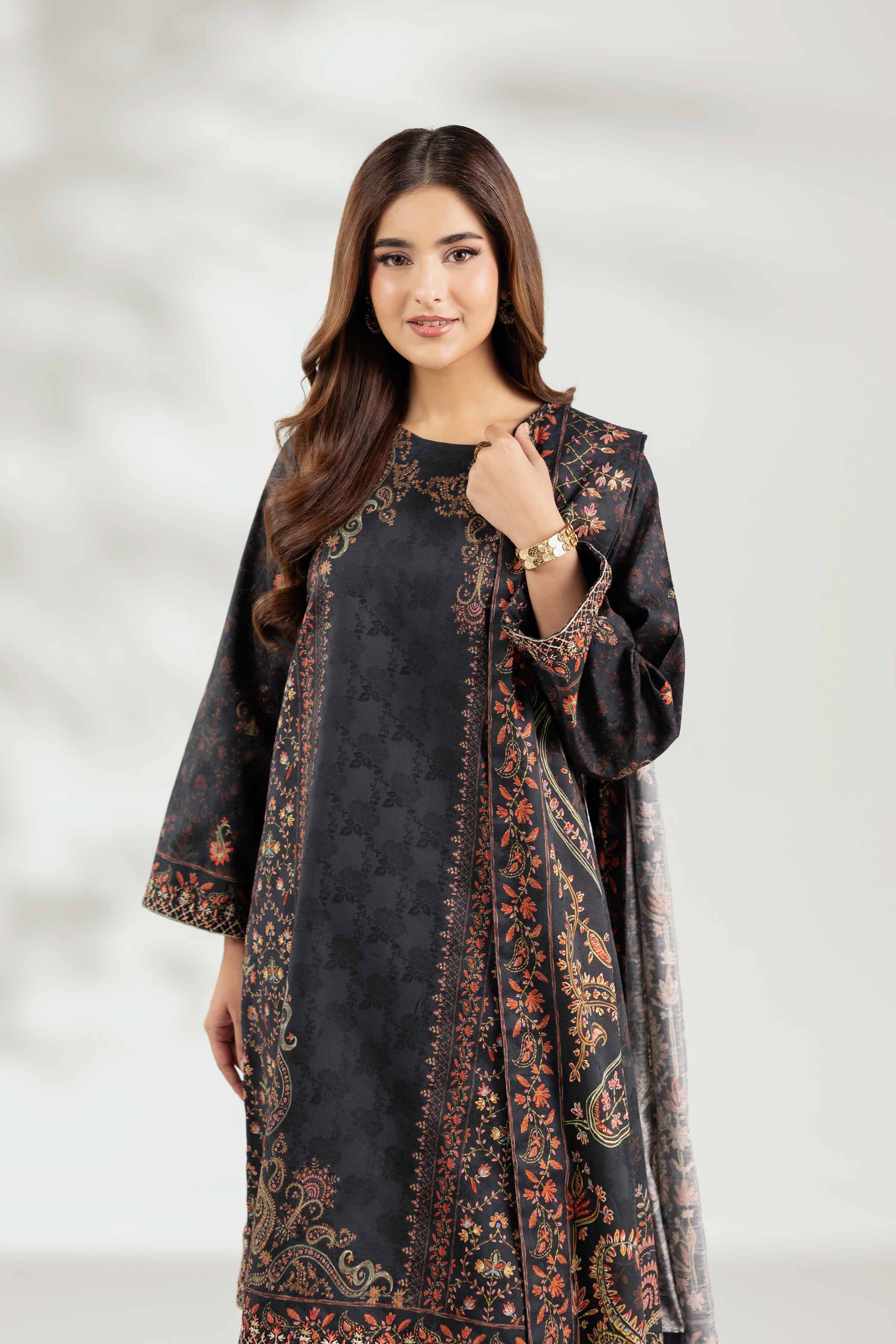 NISHATUAE - Black Embroidered Jacquard 3-piece Unstitched Suit