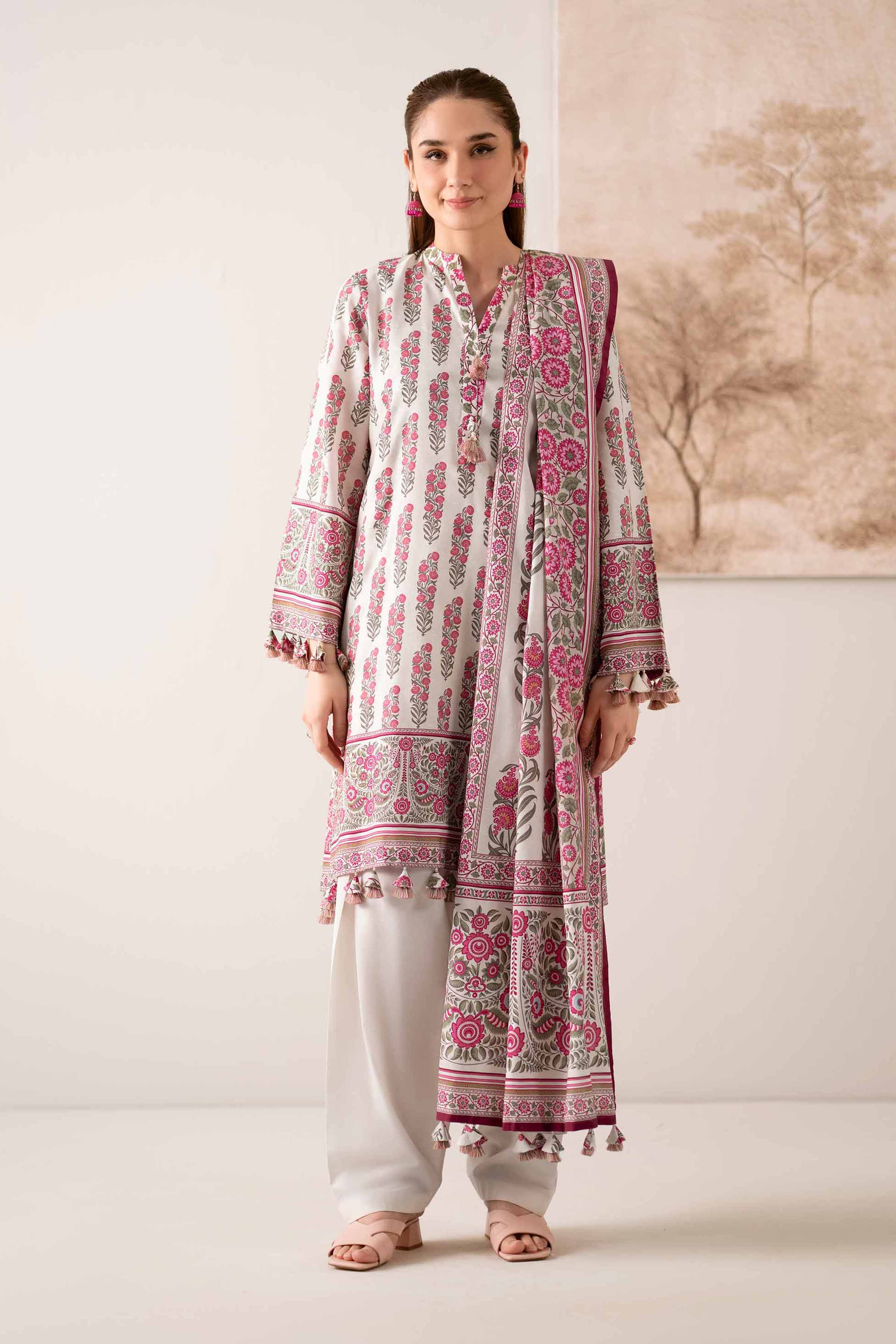 NISHATUAE - Cream Printed Jacquard 3-piece Unstitched Suit