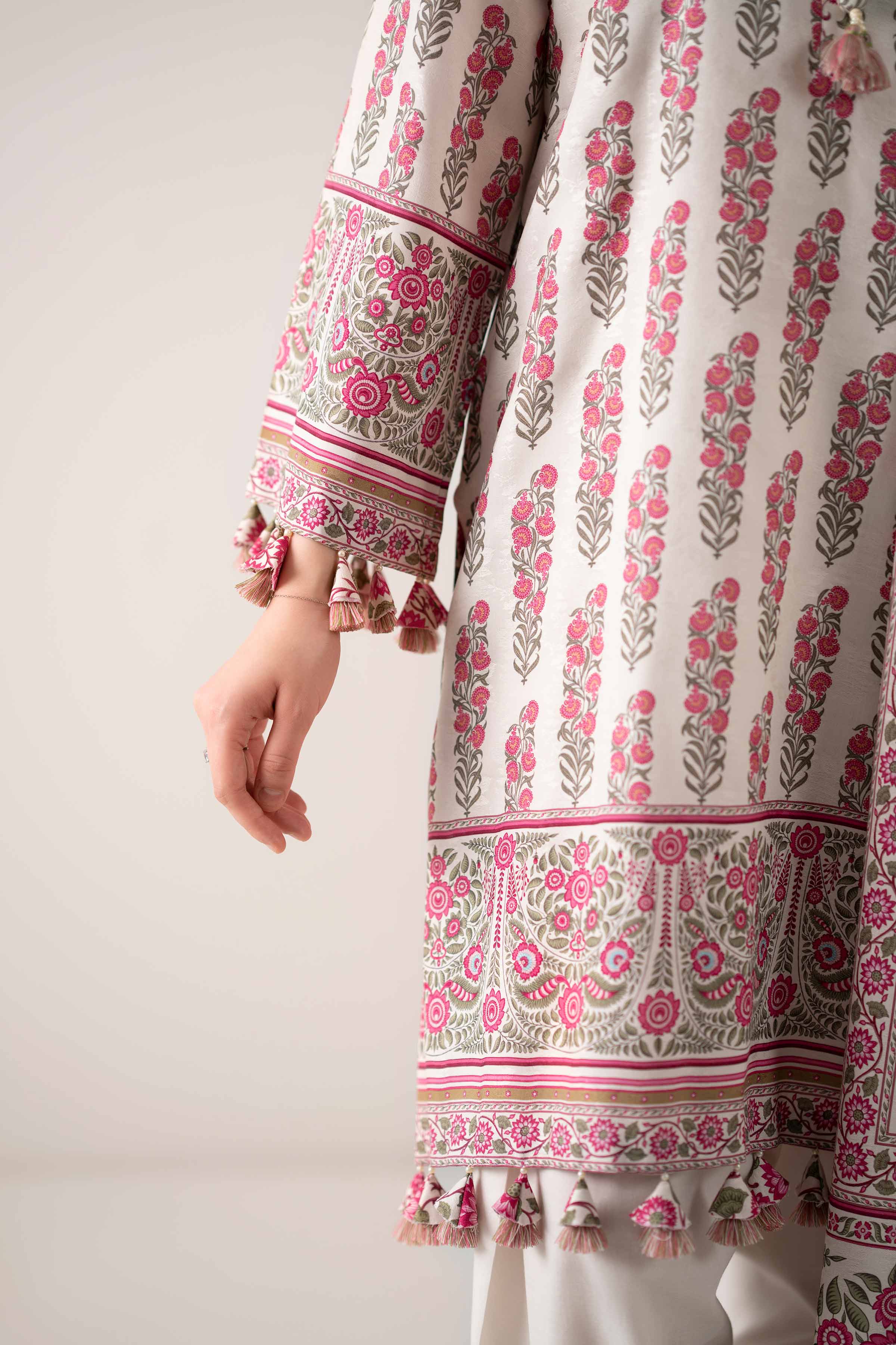 NISHATUAE - Cream Printed Jacquard 3-piece Unstitched Suit