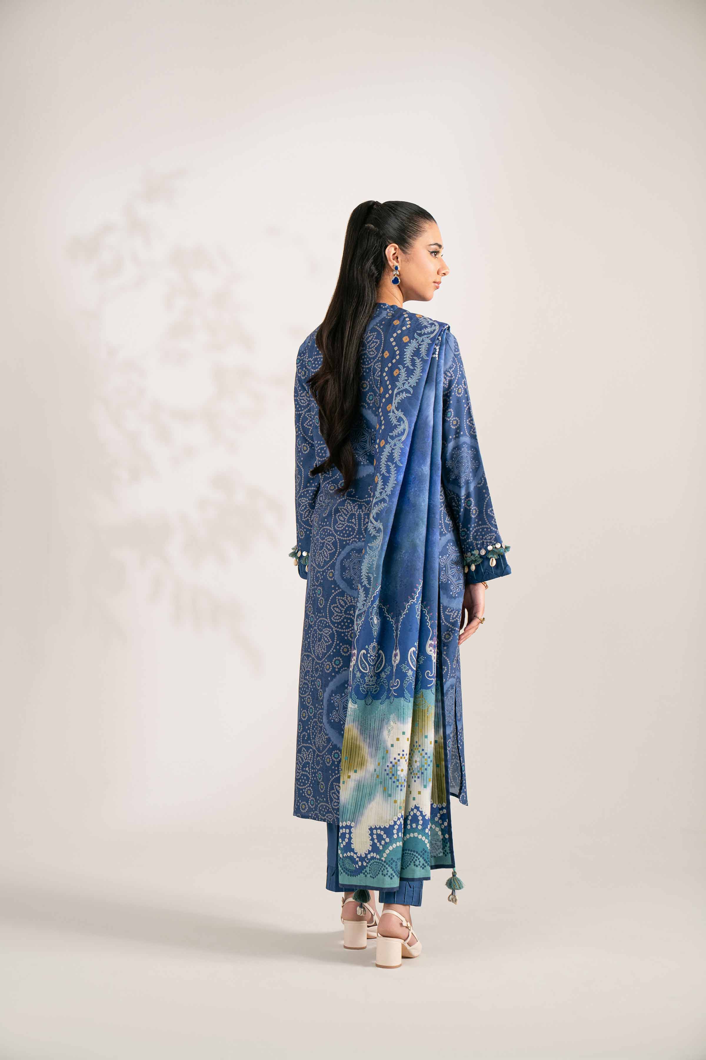 NISHATUAE - Blue Printed Jacquard 3-piece Unstitched Suit