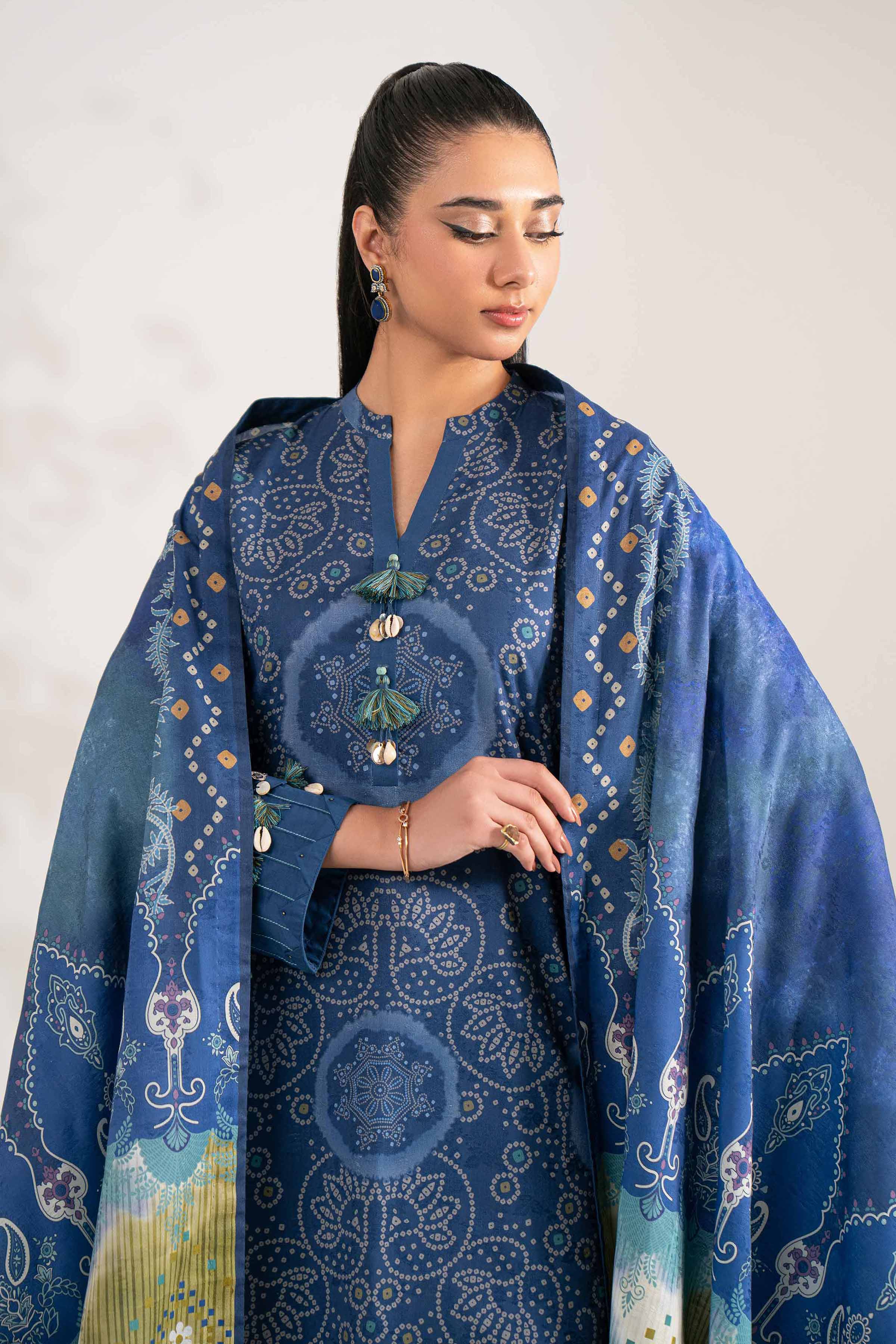 NISHATUAE - Blue Printed Jacquard 3-piece Unstitched Suit