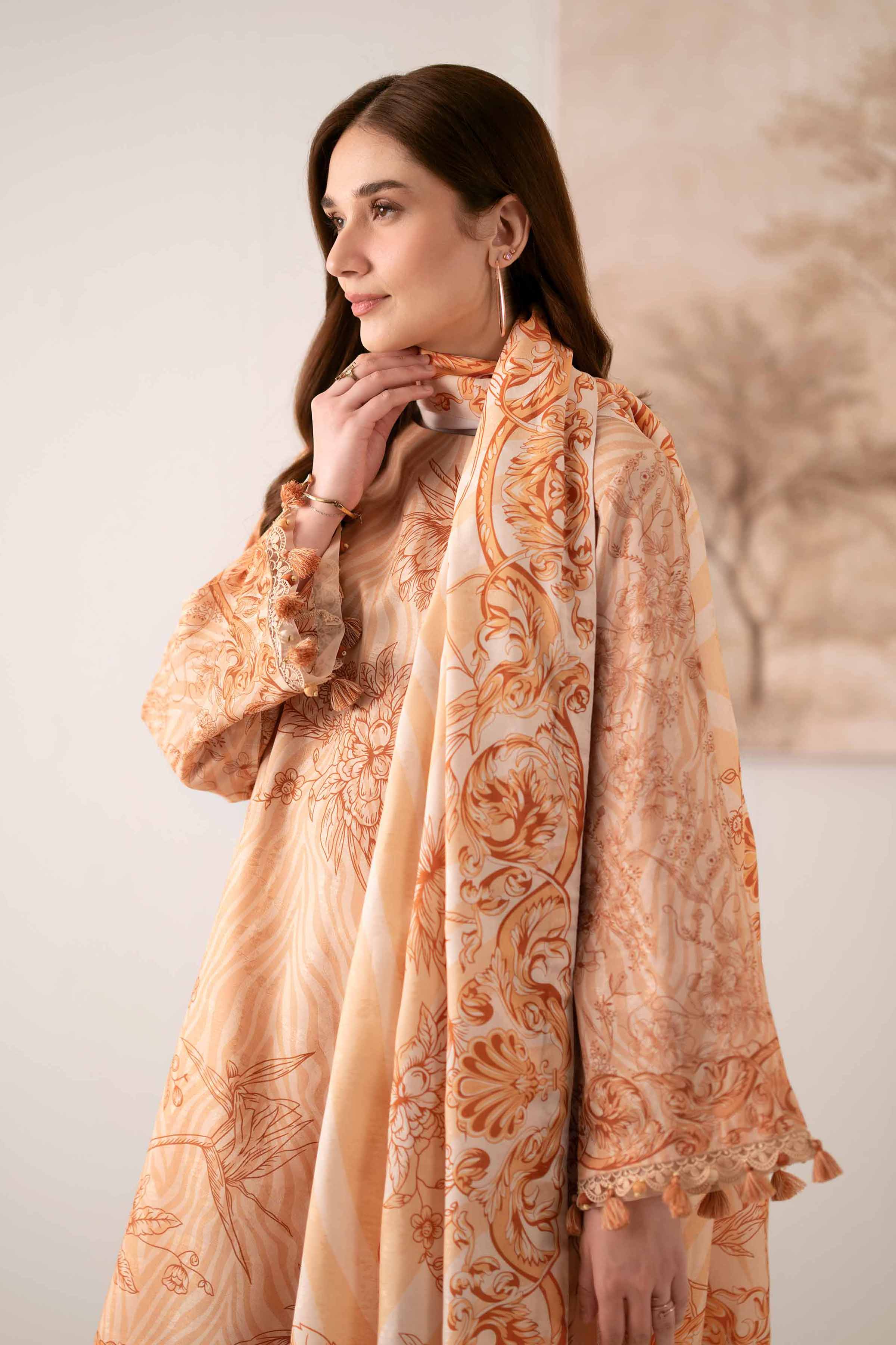 NISHATUAE - Peach Printed Jacquard 3-piece Unstitched Suit