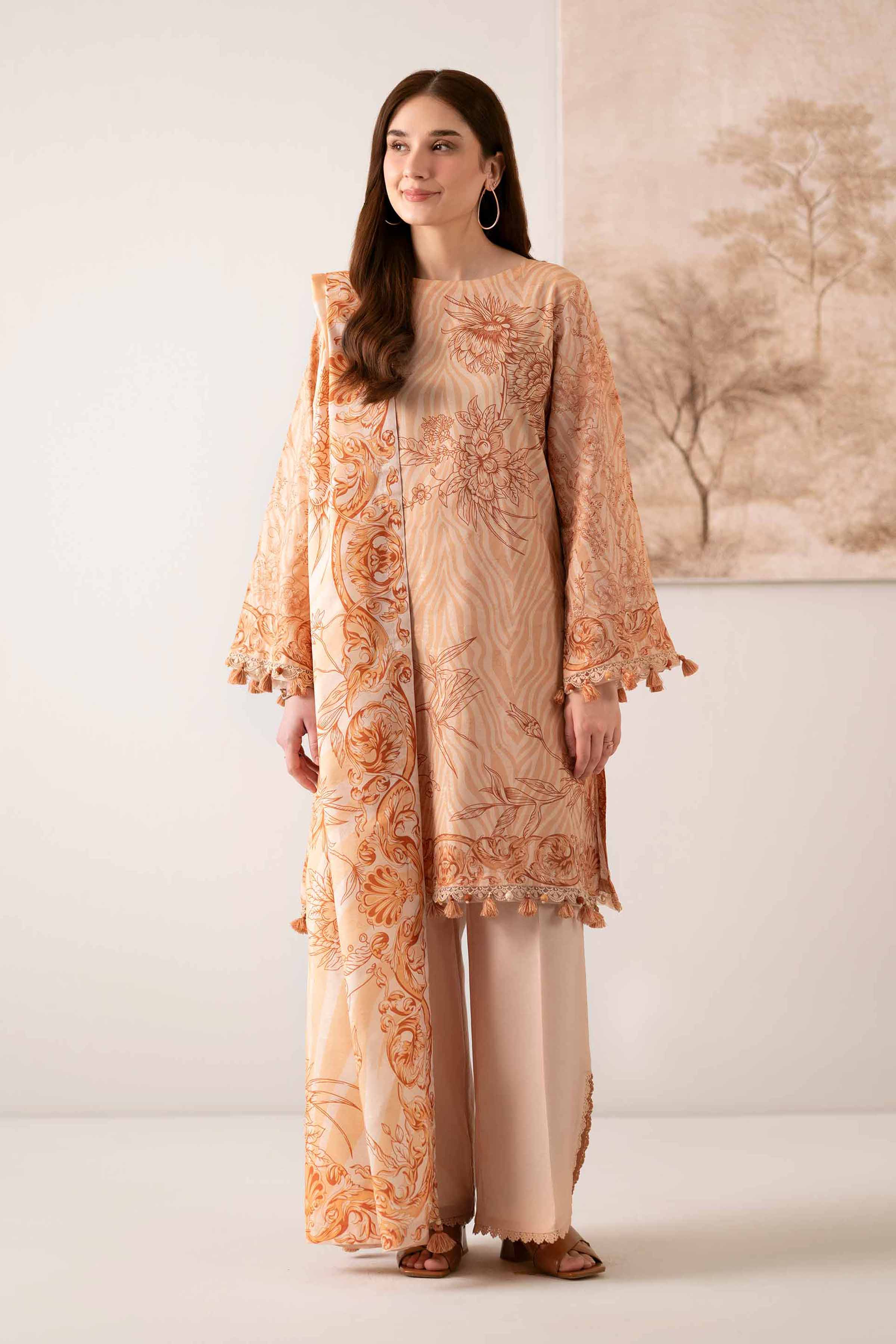 NISHATUAE - Peach Printed Jacquard 3-piece Unstitched Suit
