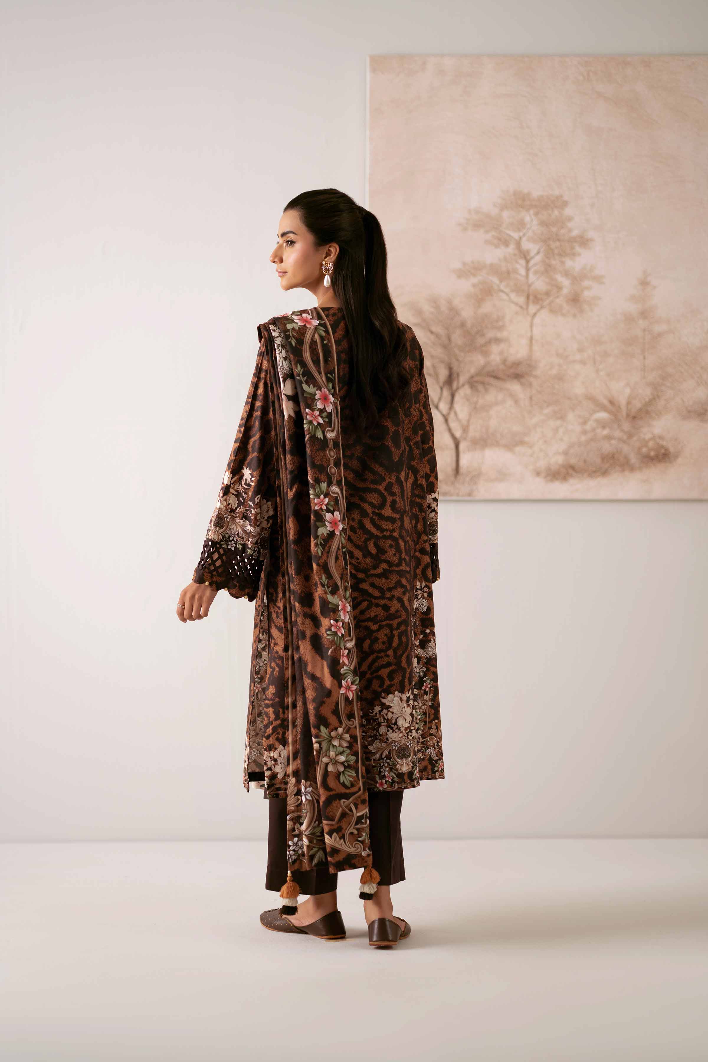NISHATUAE - Brown Printed Jacquard 3-piece Unstitched Suit