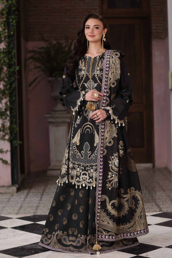NISHATUAE - Black Embroidered Khaddar 3-piece Unstitched Suit