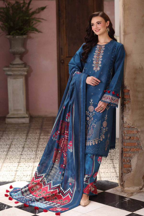 NISHATUAE - Blue Embroidered Khaddar 3-piece Unstitched Suit