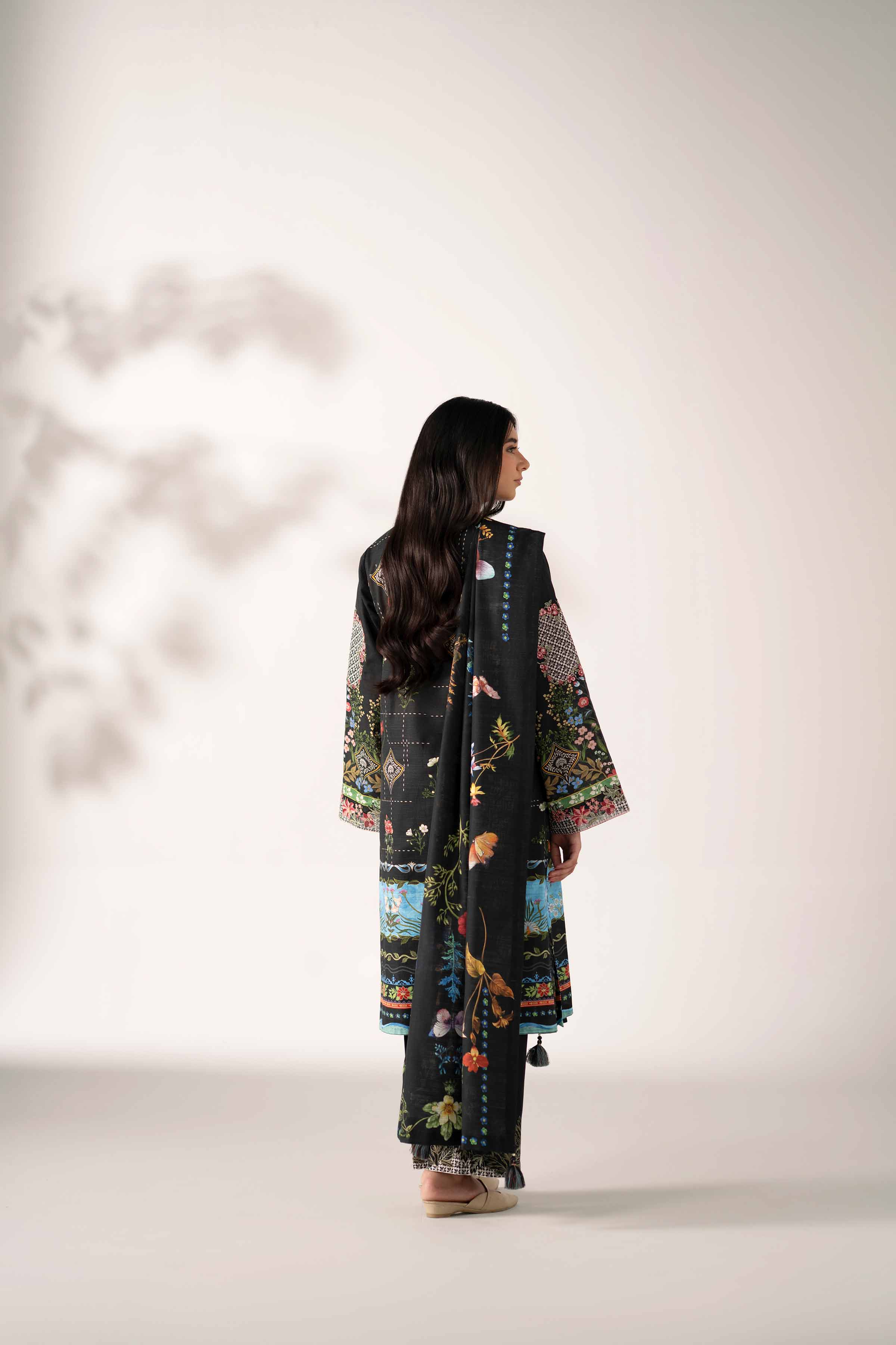 NISHATUAE - Black Embroidered Khaddar 3-piece Unstitched Suit