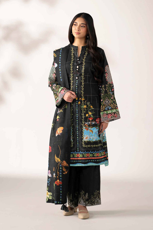 NISHATUAE - Black Embroidered Khaddar 3-piece Unstitched Suit