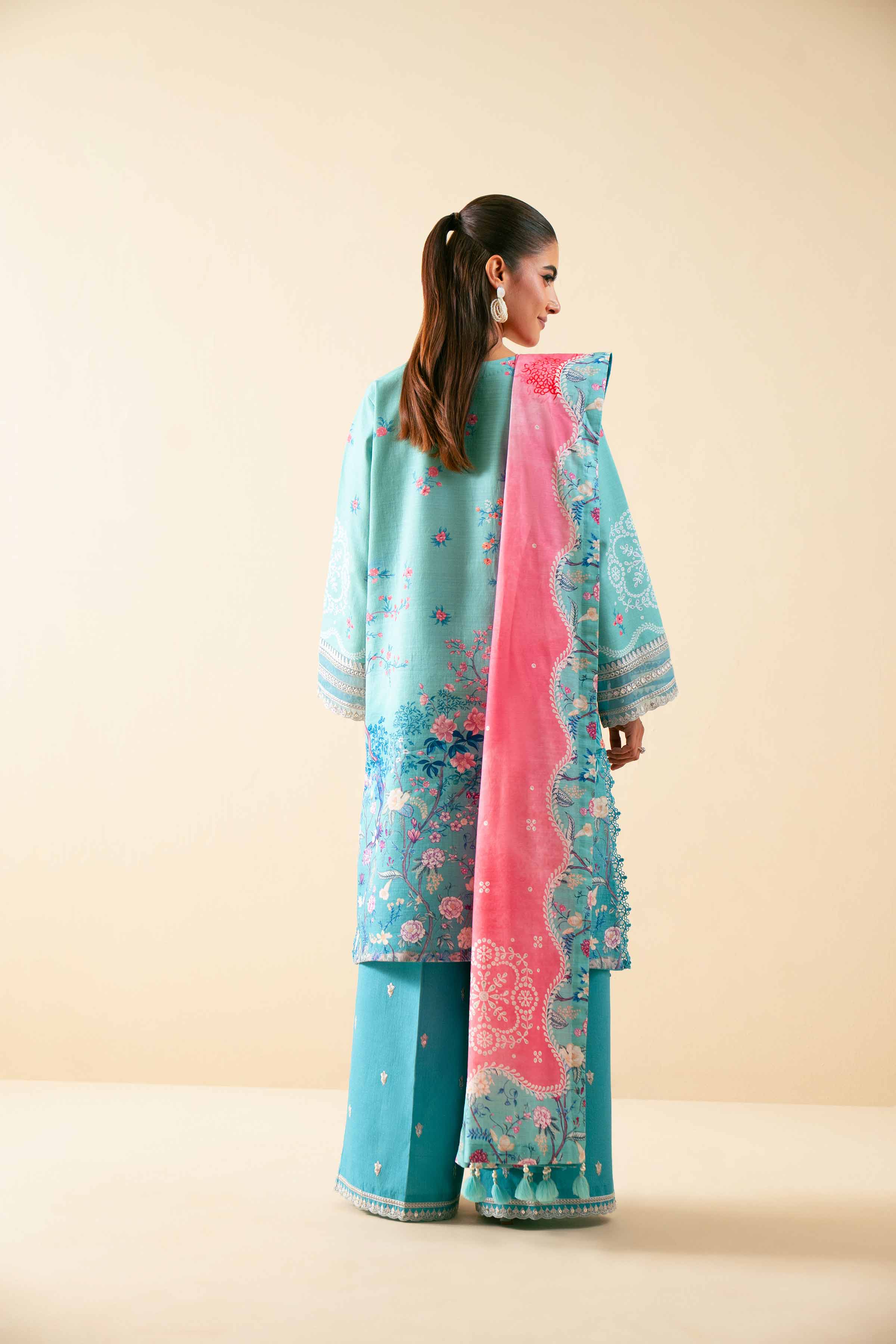 NISHATUAE - Aqua Embroidered Khaddar 3-piece Unstitched Suit