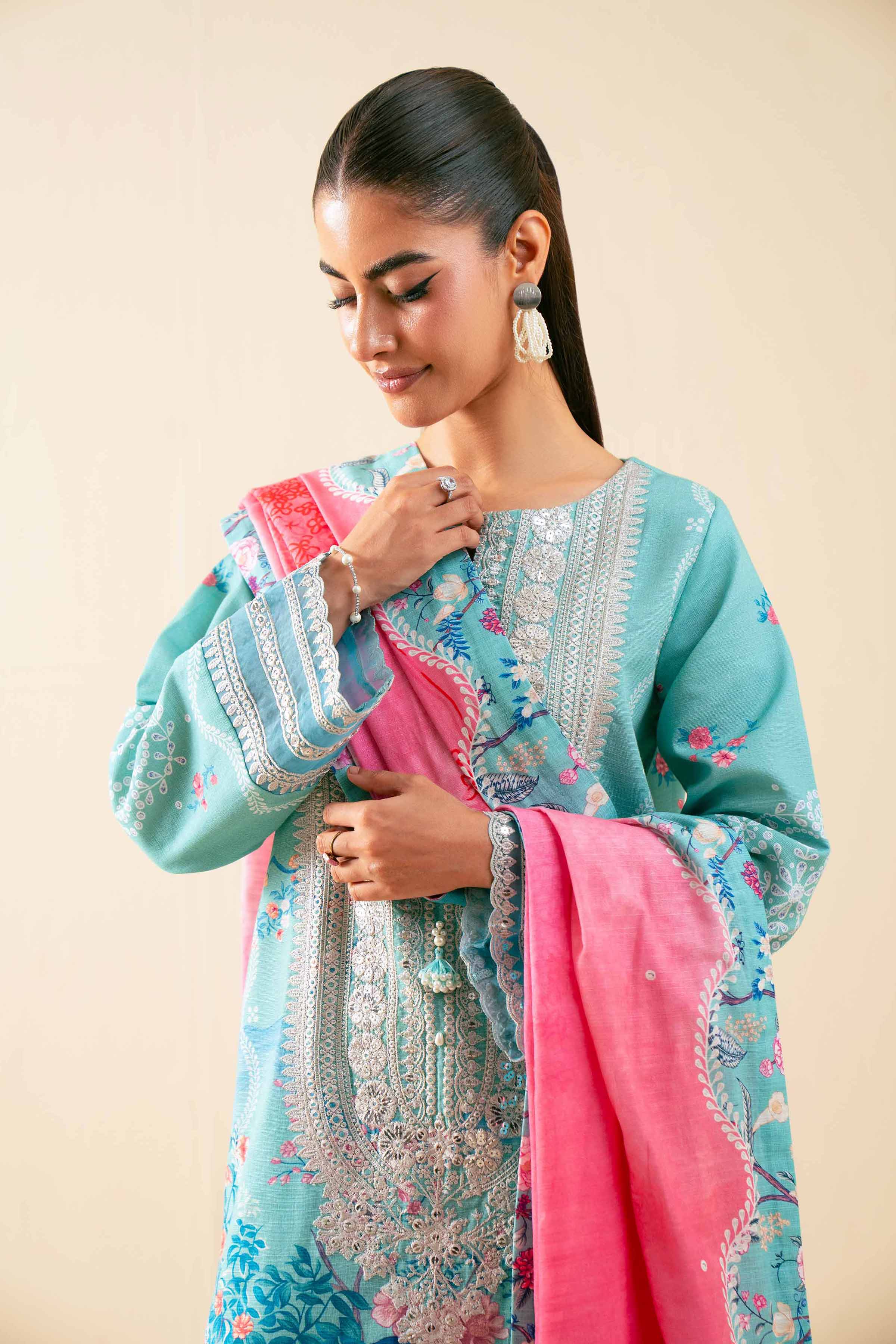NISHATUAE - Aqua Embroidered Khaddar 3-piece Unstitched Suit