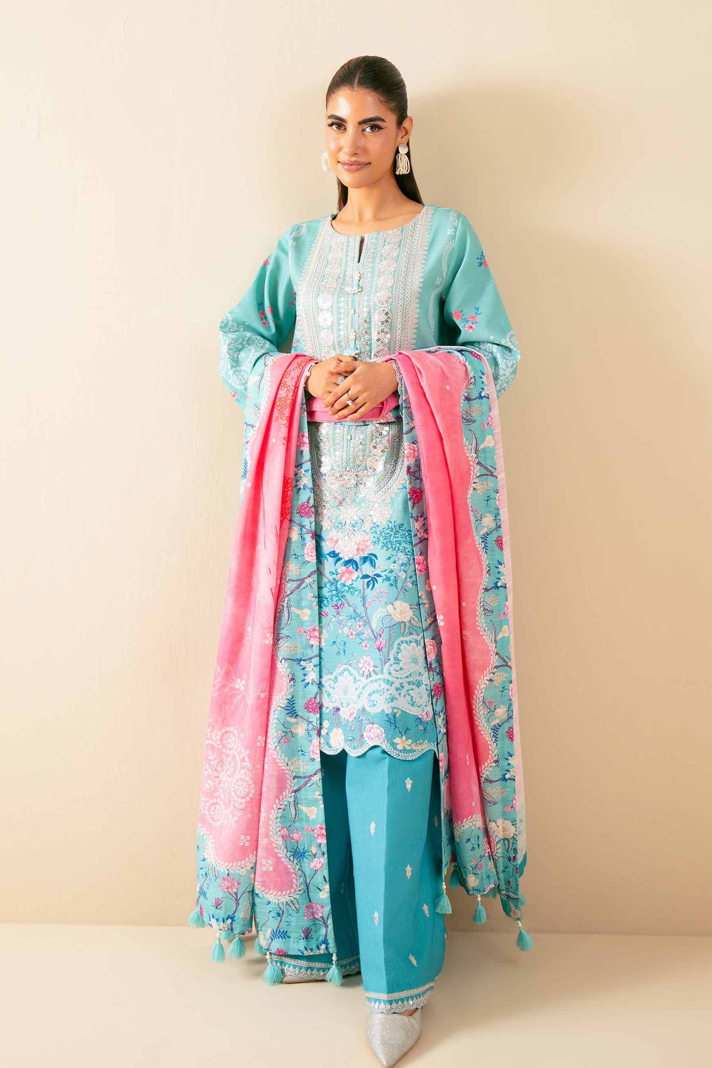 NISHATUAE - Aqua Embroidered Khaddar 3-piece Unstitched Suit