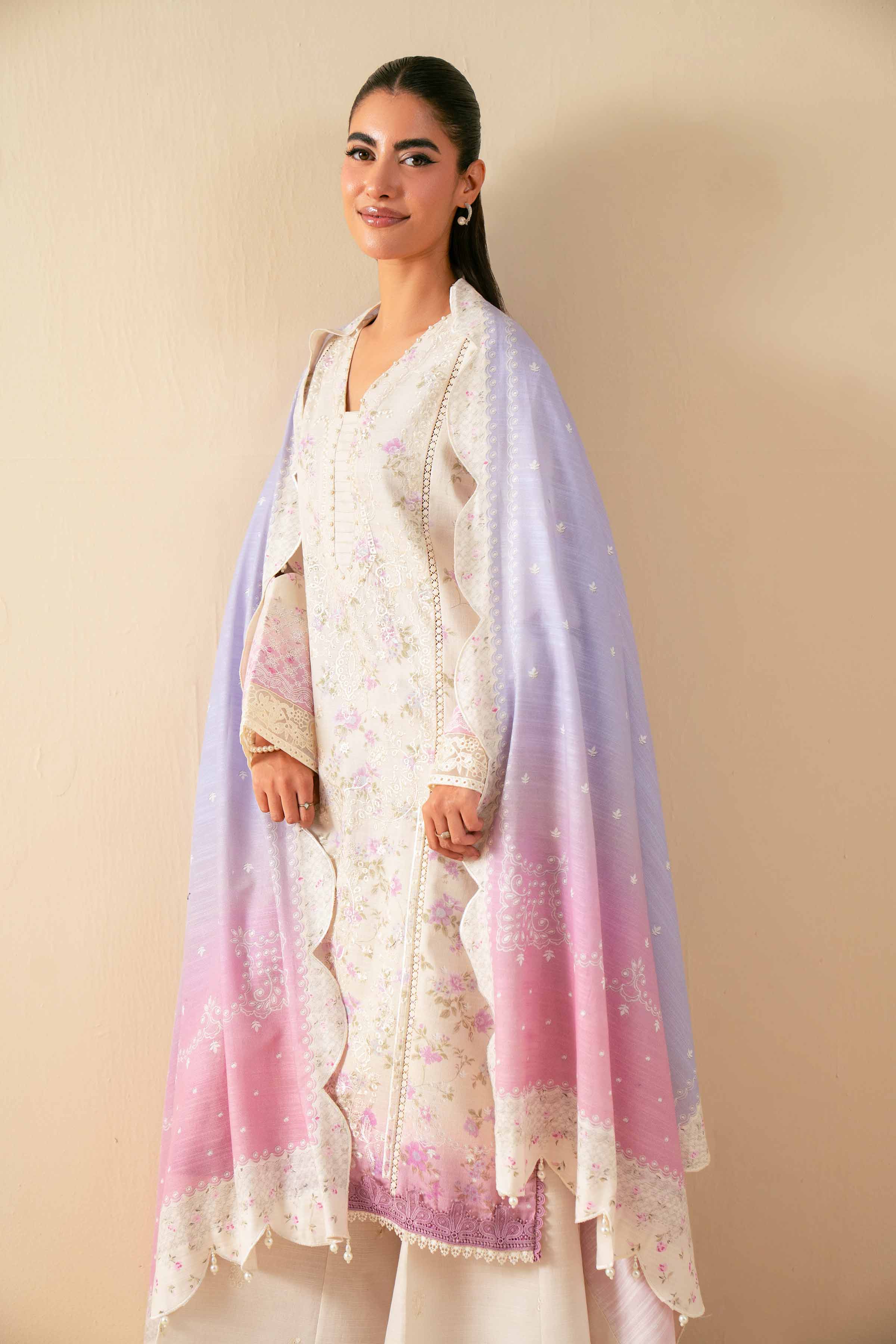 NISHATUAE - Off White Embroidered Khaddar 3-piece Unstitched Suit