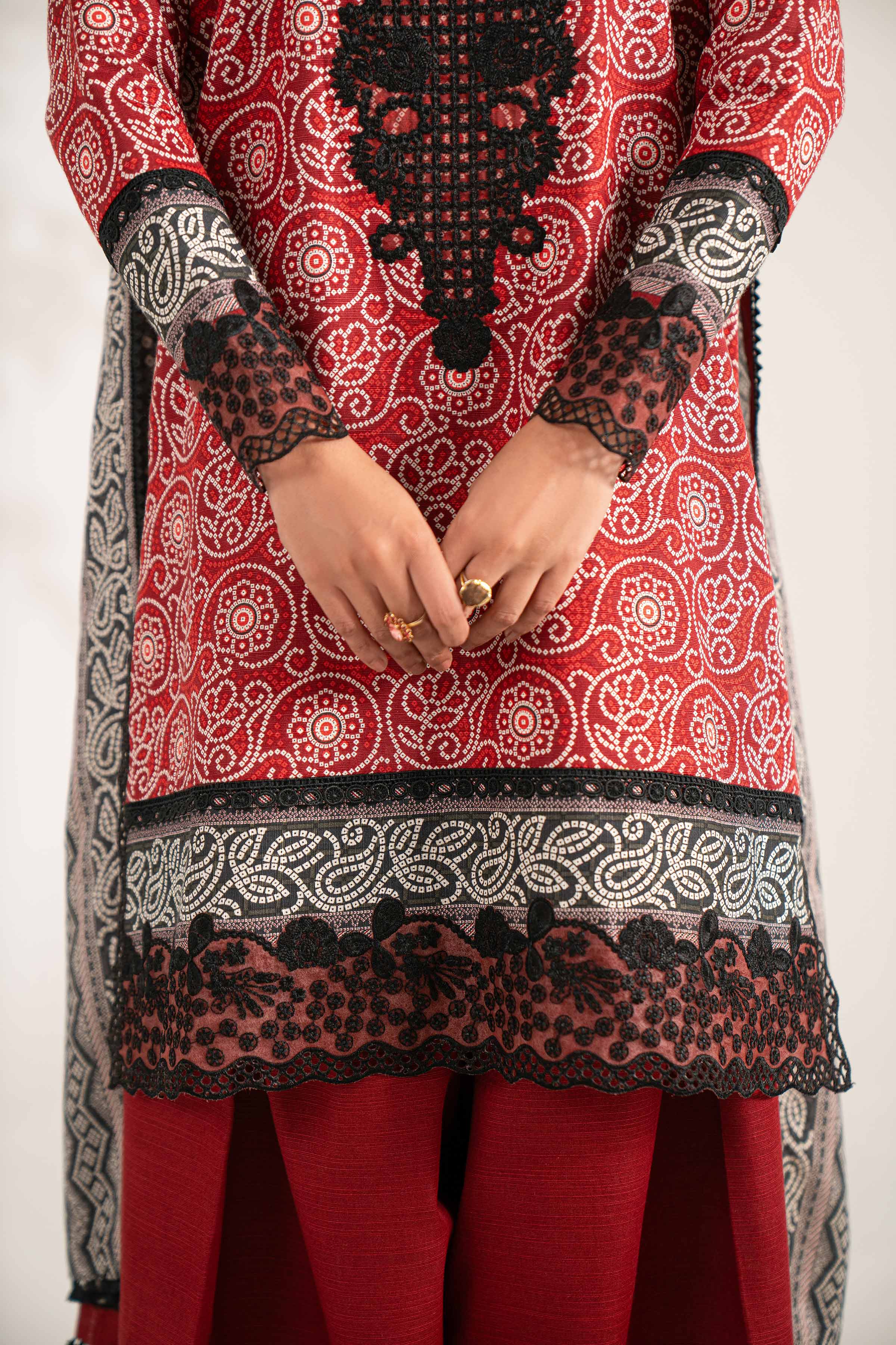 NISHATUAE - Black Embroidered Khaddar 3-piece Unstitched Suit
