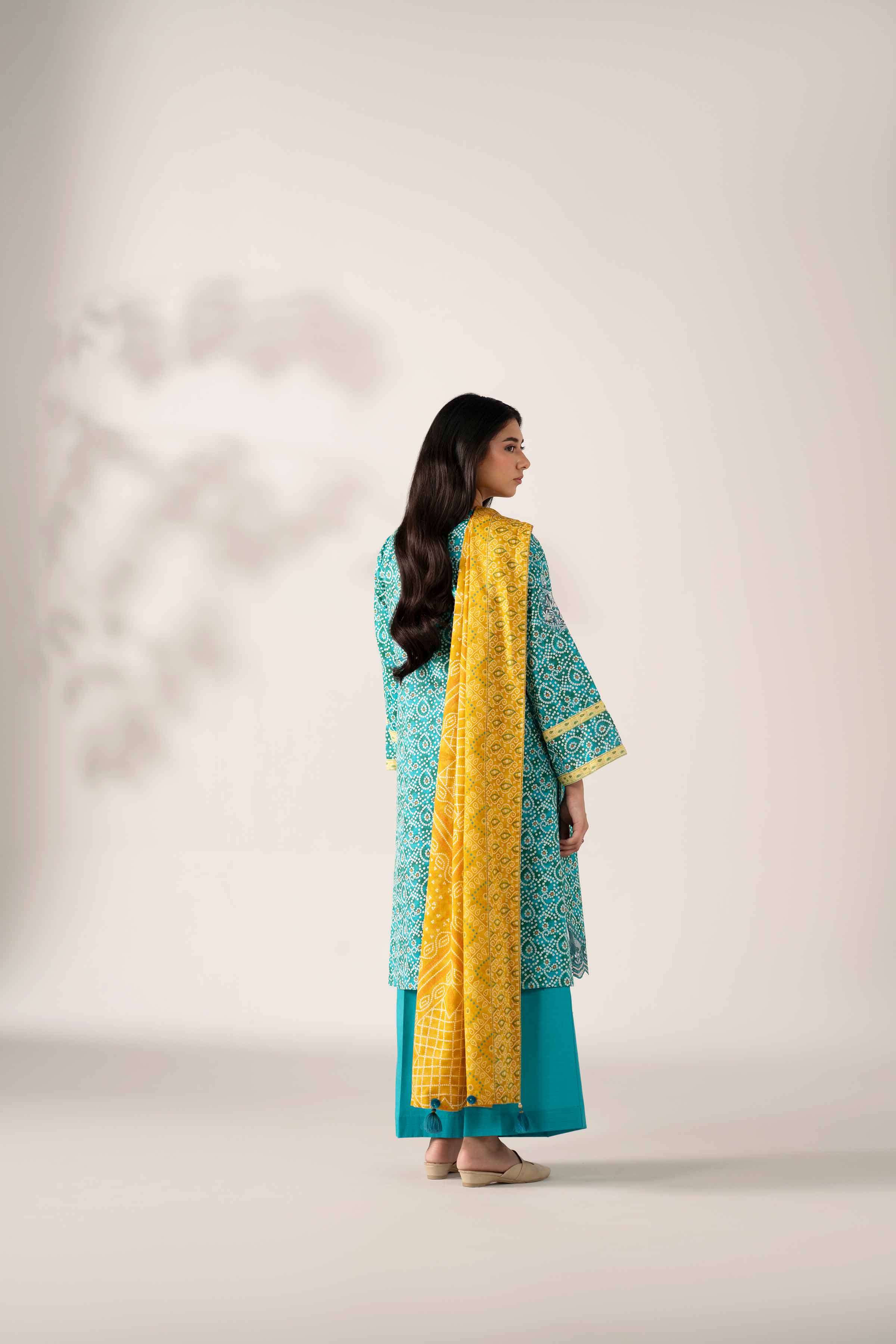 NISHATUAE - Teal Embroidered Khaddar 3-piece Unstitched Suit