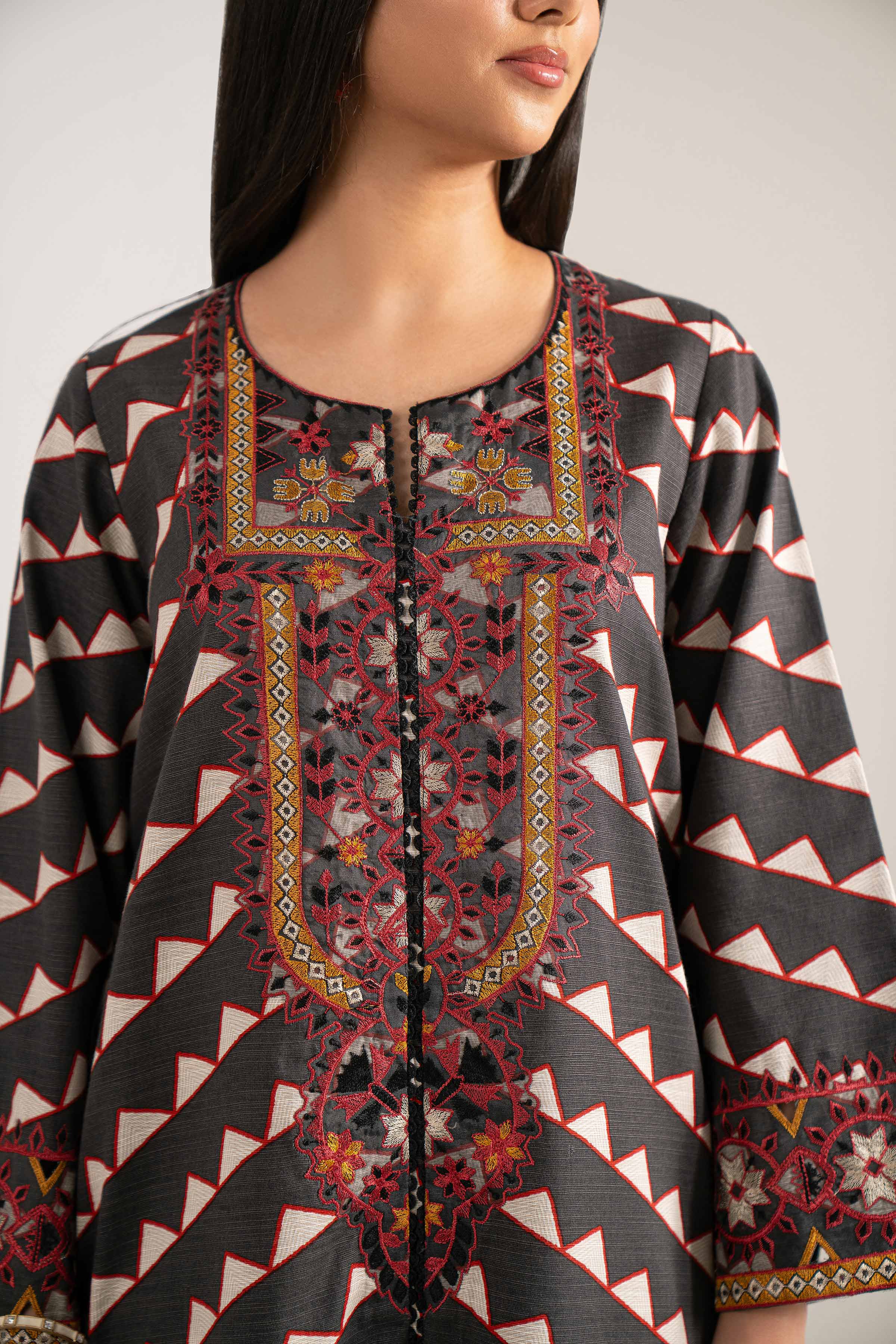 NISHATUAE - Black Embroidered Khaddar 3-piece Unstitched Suit