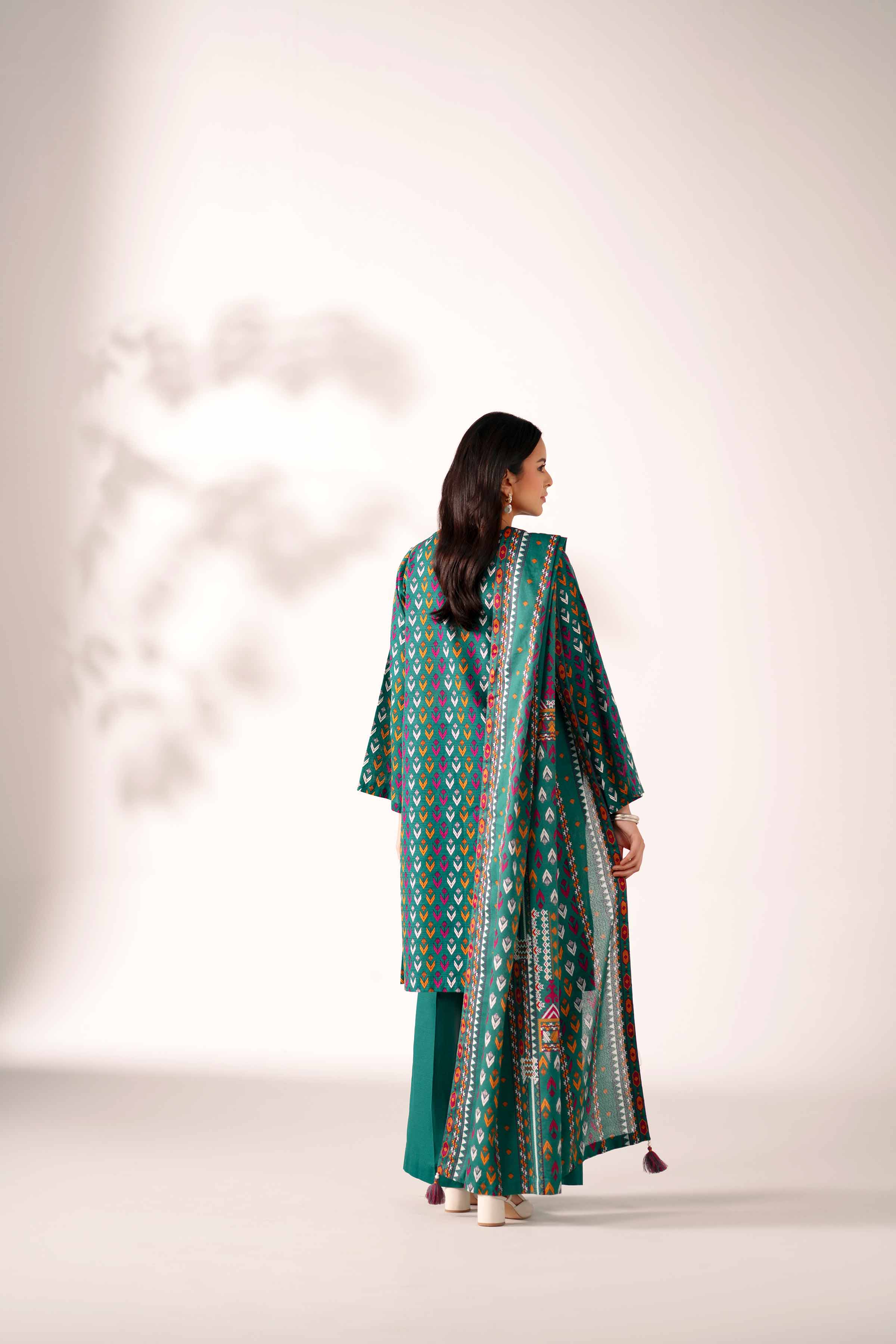 NISHATUAE - Green Printed Khaddar 3-piece Unstitched Suit