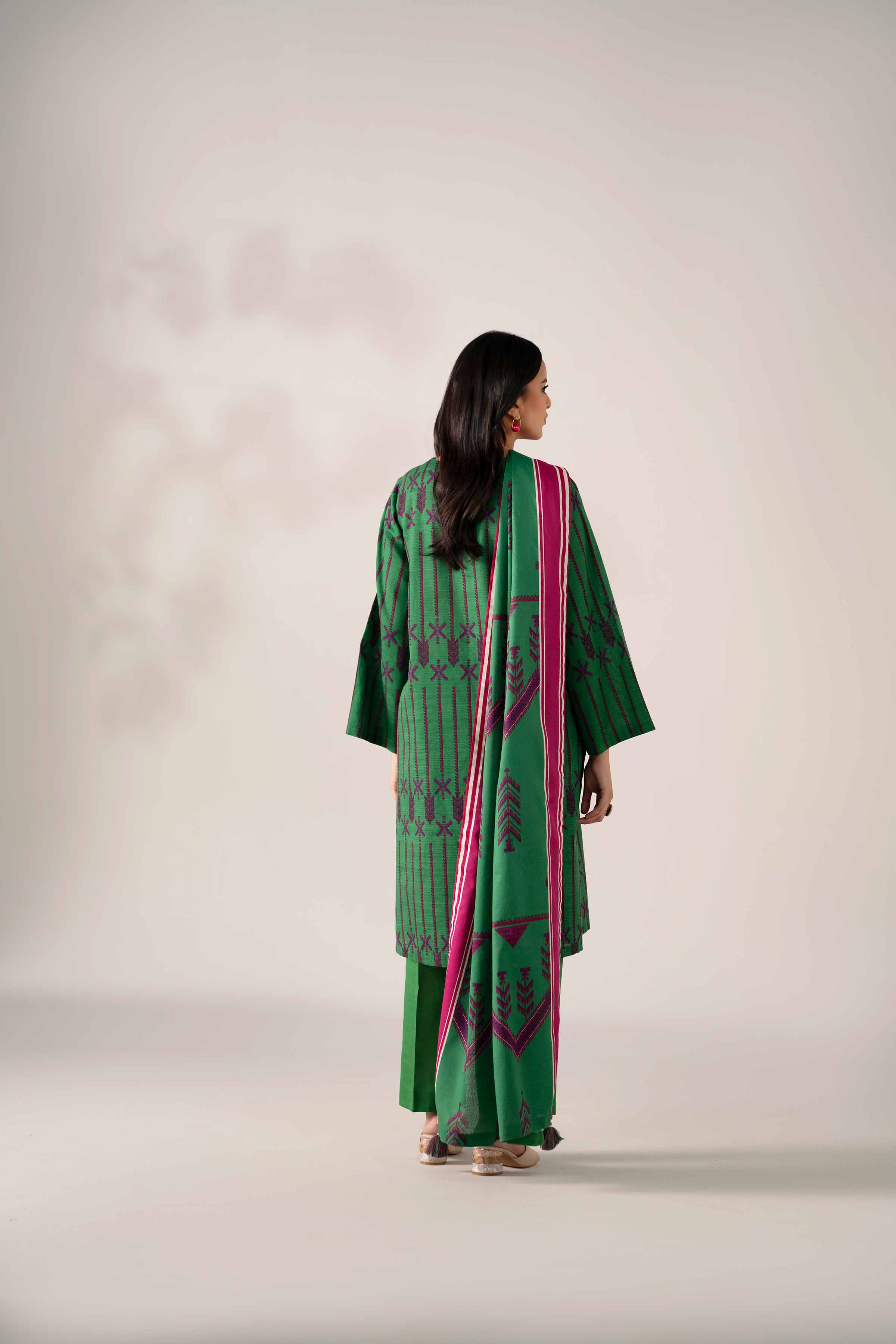 NISHATUAE - Green Printed Khaddar 3-piece Unstitched Suit