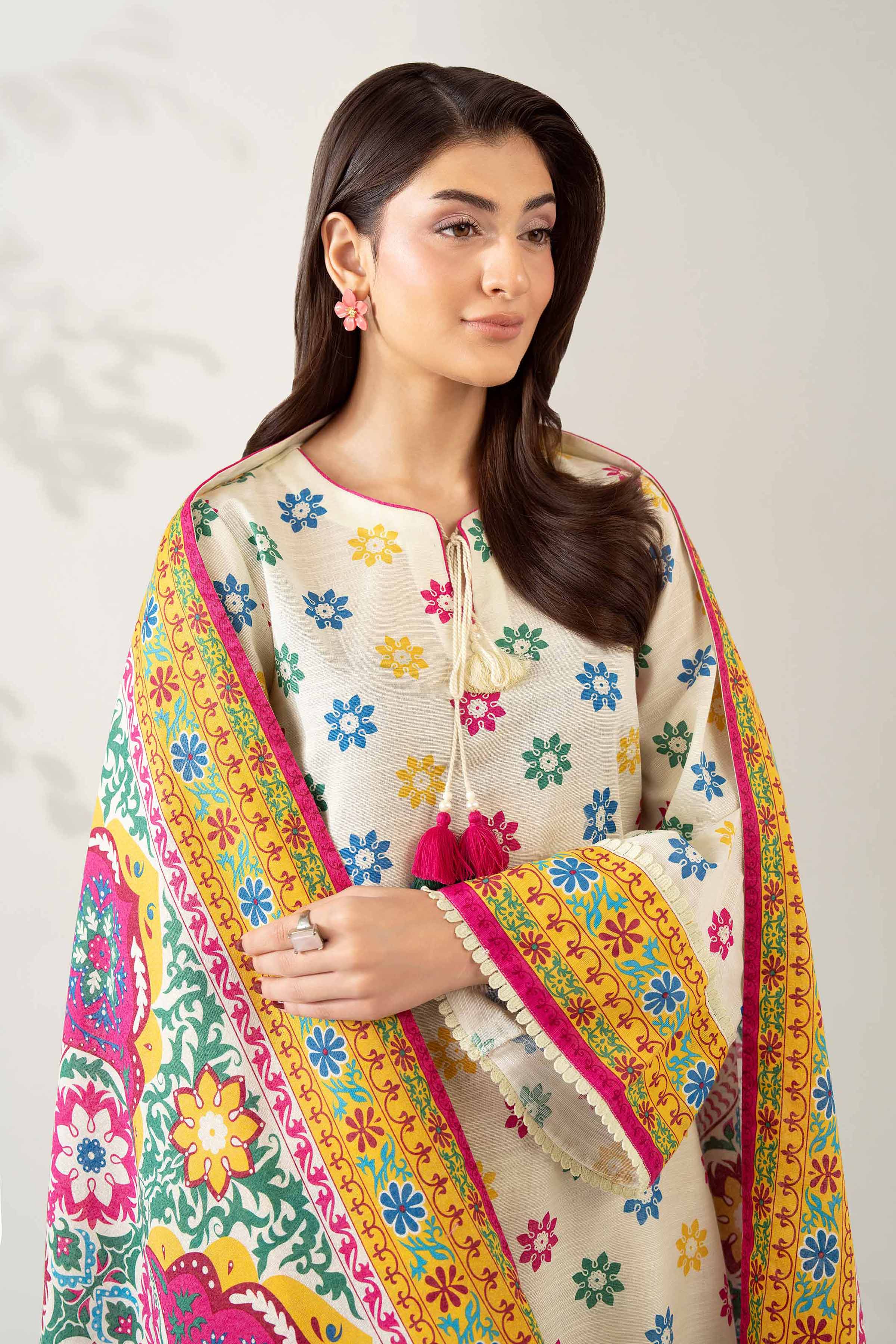 NISHATUAE - Multi Printed Khaddar 3-piece Unstitched Suit