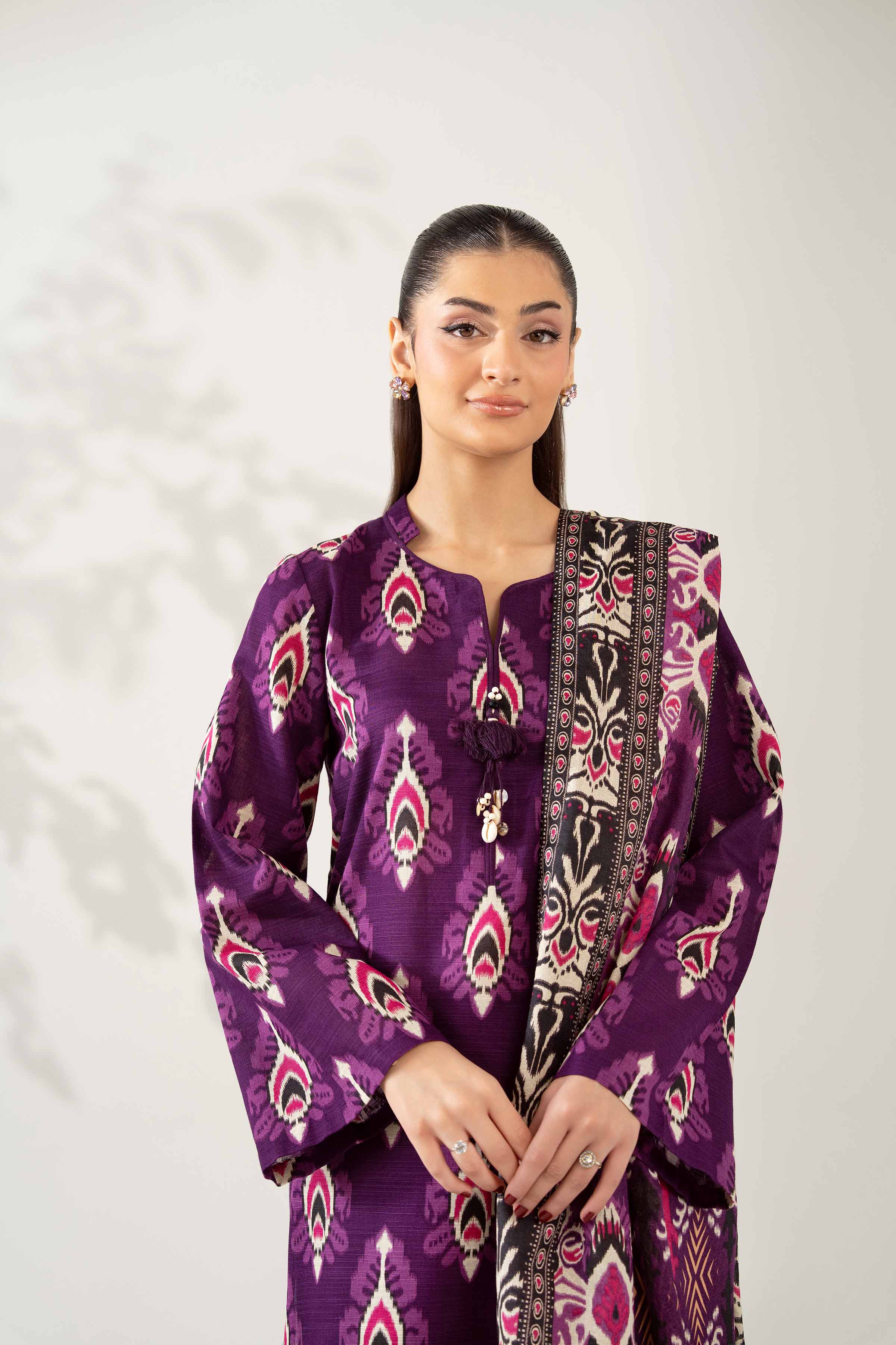 NISHATUAE - Purple Printed Khaddar 3-piece Unstitched Suit