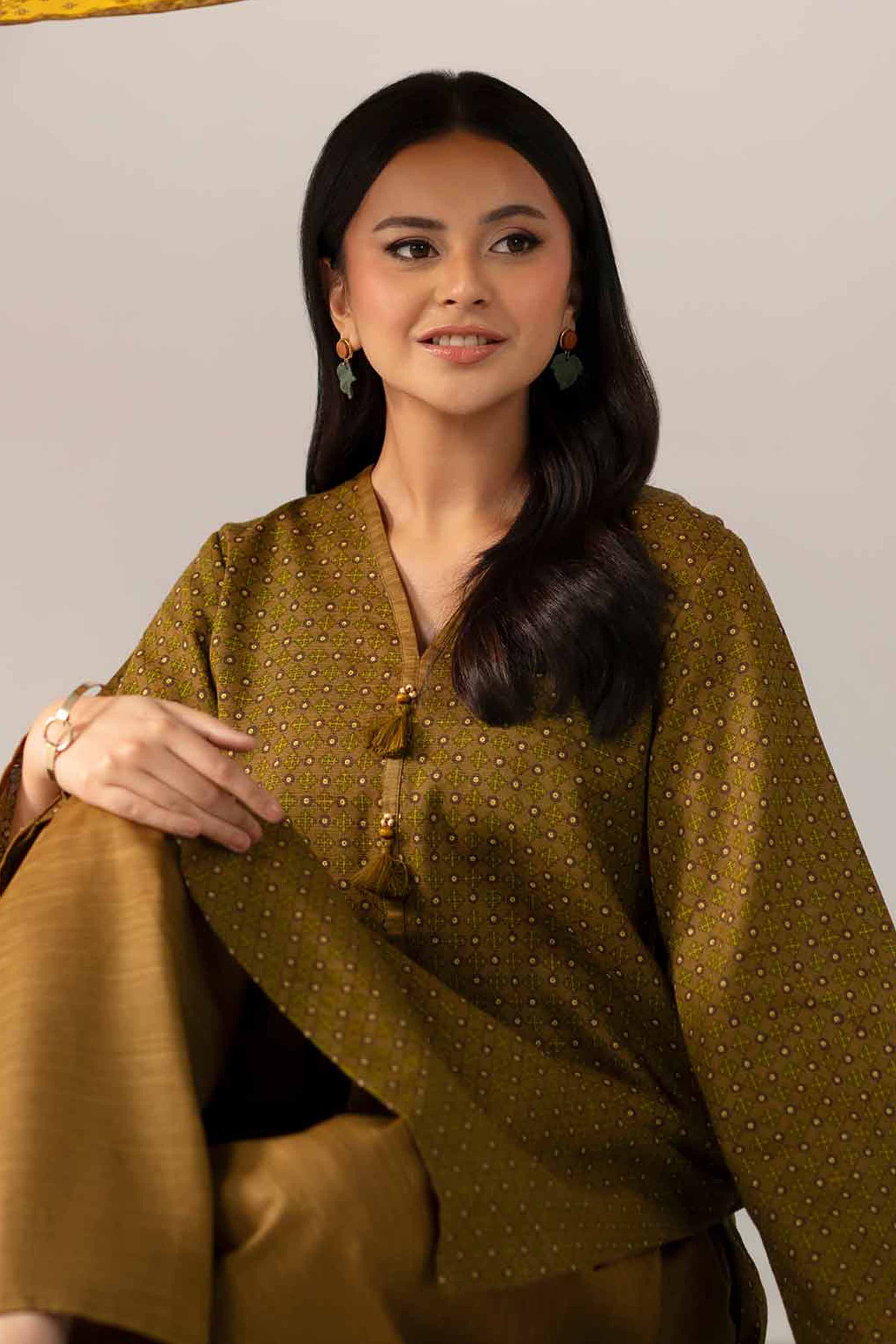 NISHATUAE - Olive Printed Khaddar 3-piece Unstitched Suit