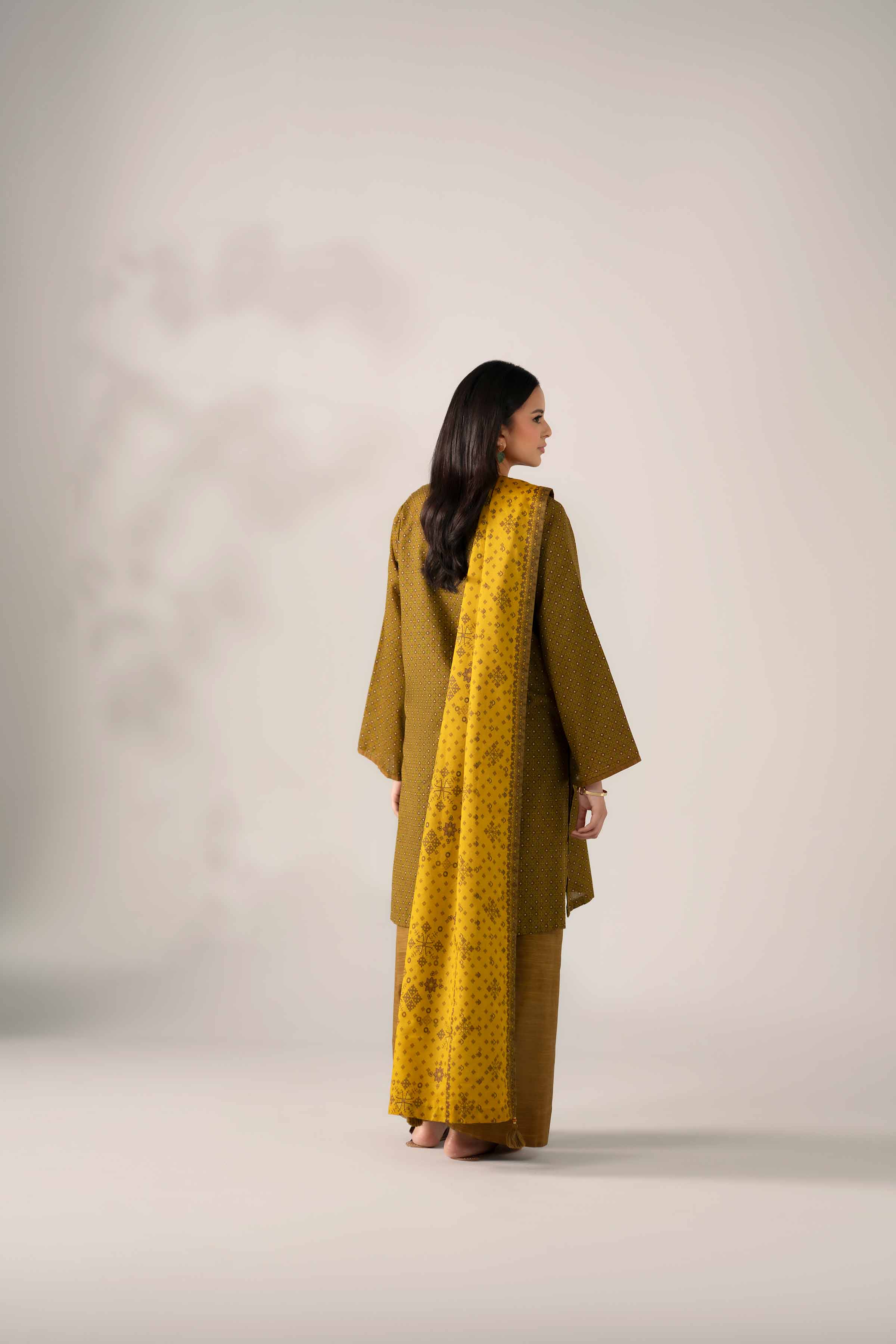 NISHATUAE - Olive Printed Khaddar 3-piece Unstitched Suit