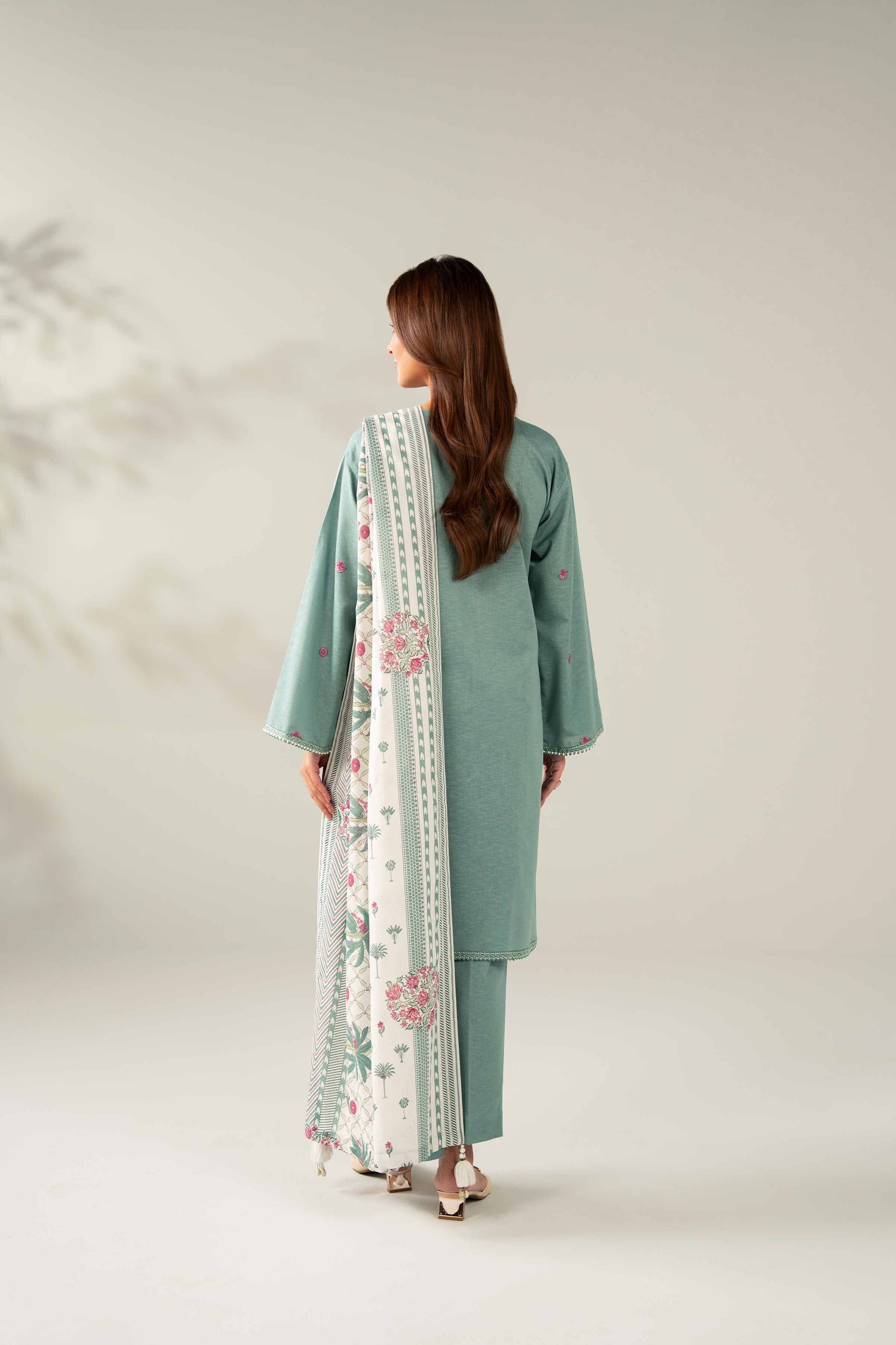 NISHATUAE - Green Embroidered Karandi 3-piece Unstitched Suit