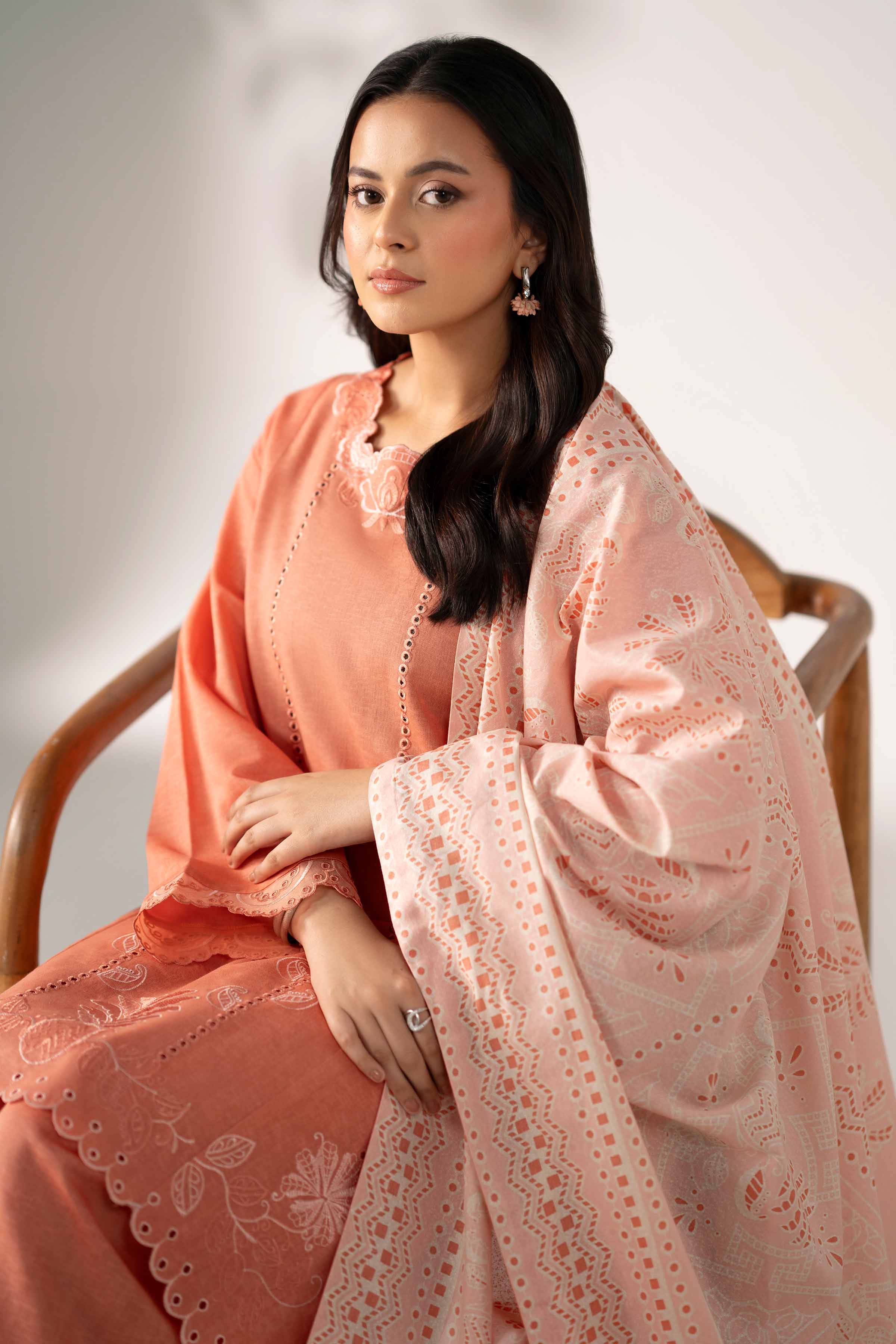 NISHATUAE - Coral Embroidered Karandi 3-piece Unstitched Suit