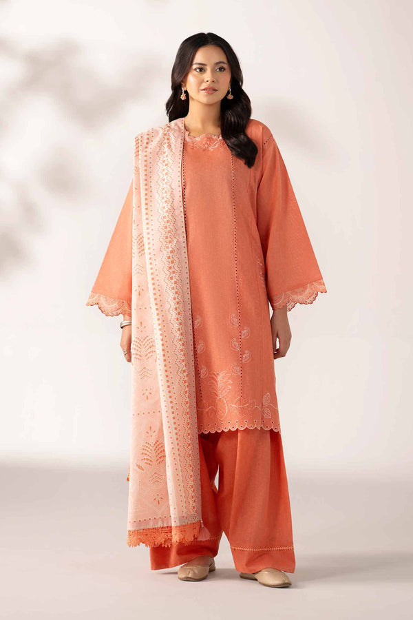 NISHATUAE - Coral Embroidered Karandi 3-piece Unstitched Suit
