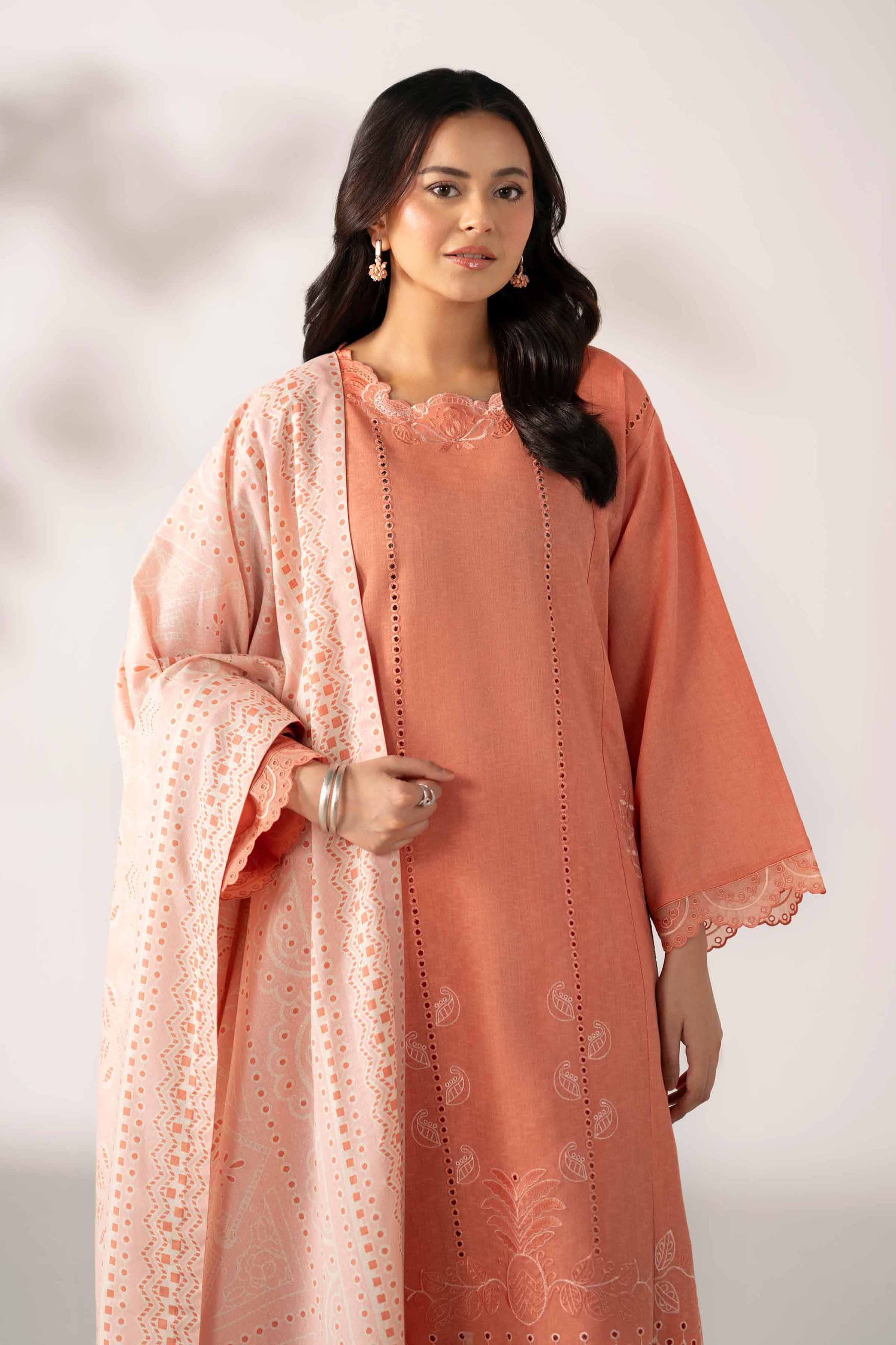 NISHATUAE - Coral Embroidered Karandi 3-piece Unstitched Suit