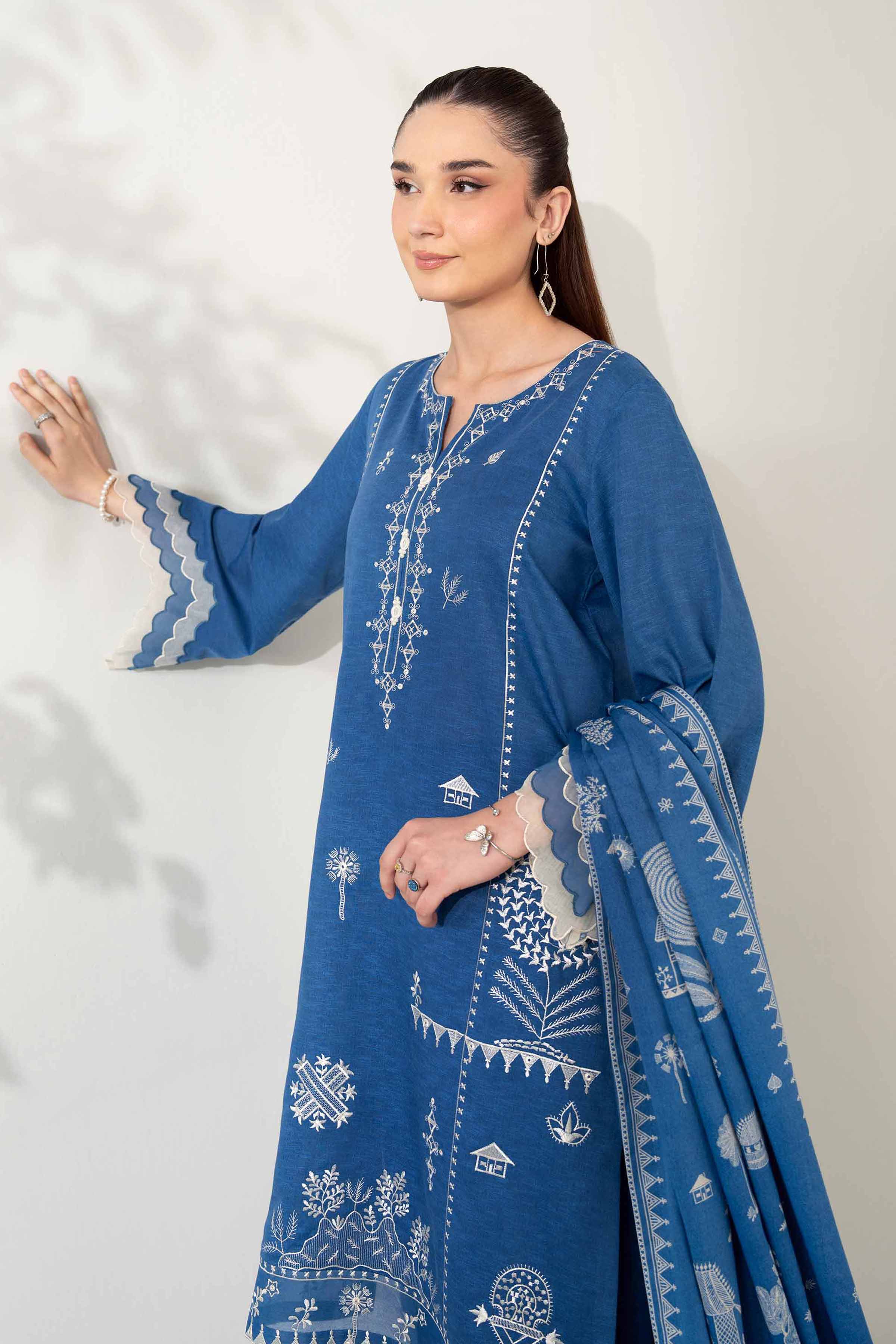 NISHATUAE - Blue Embroidered Karandi 3-piece Unstitched Suit